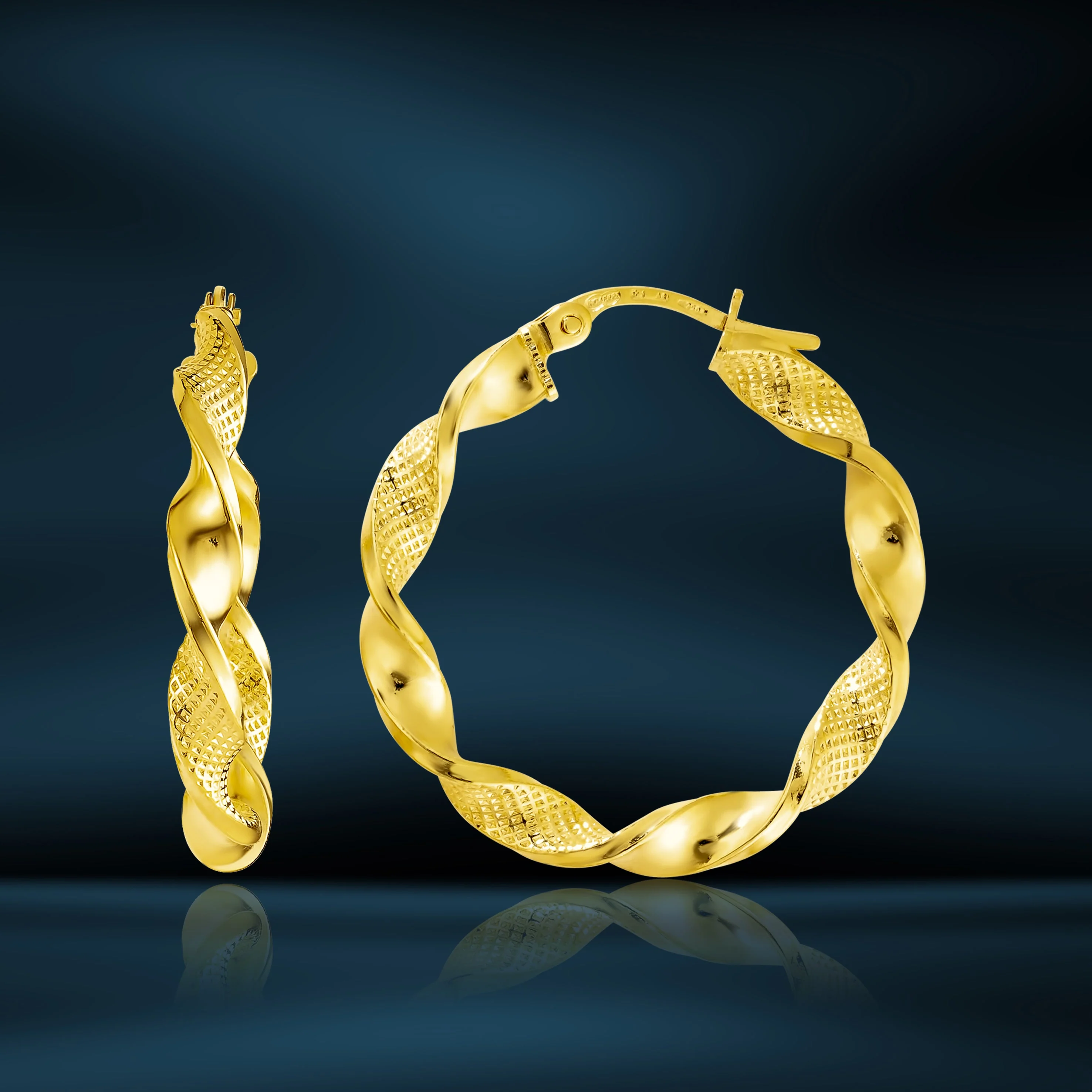 18K Pure Gold Twisted Round Loop Earrings - Image 6