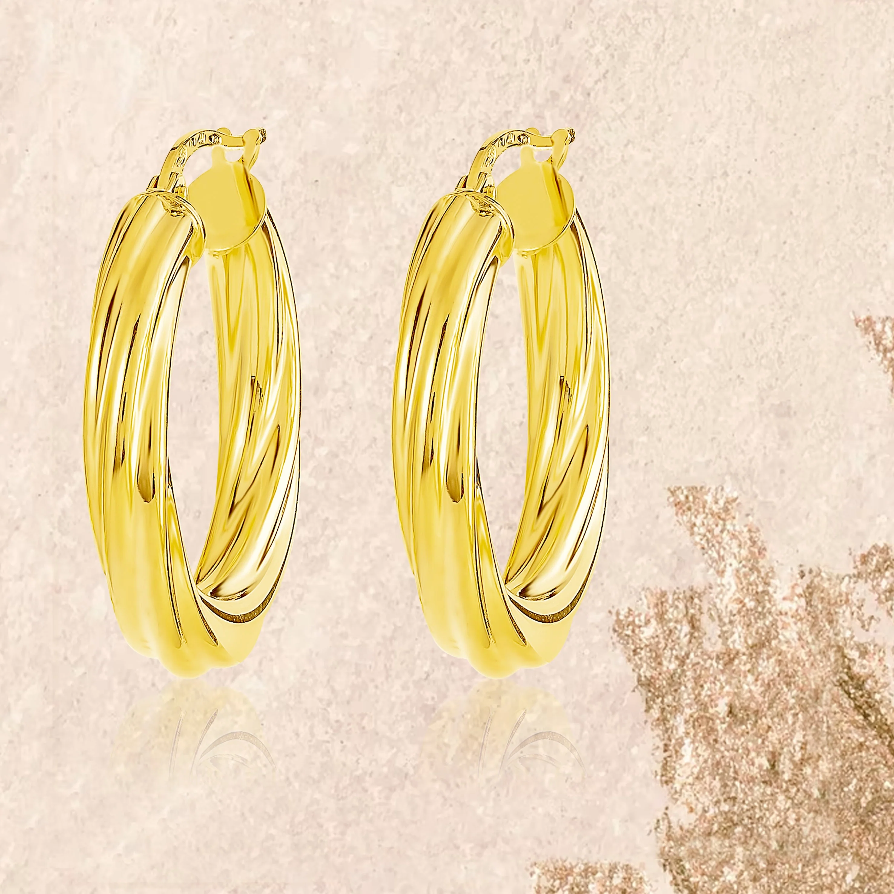 18K Pure Gold Twisted Round Loop Earrings - Image 4