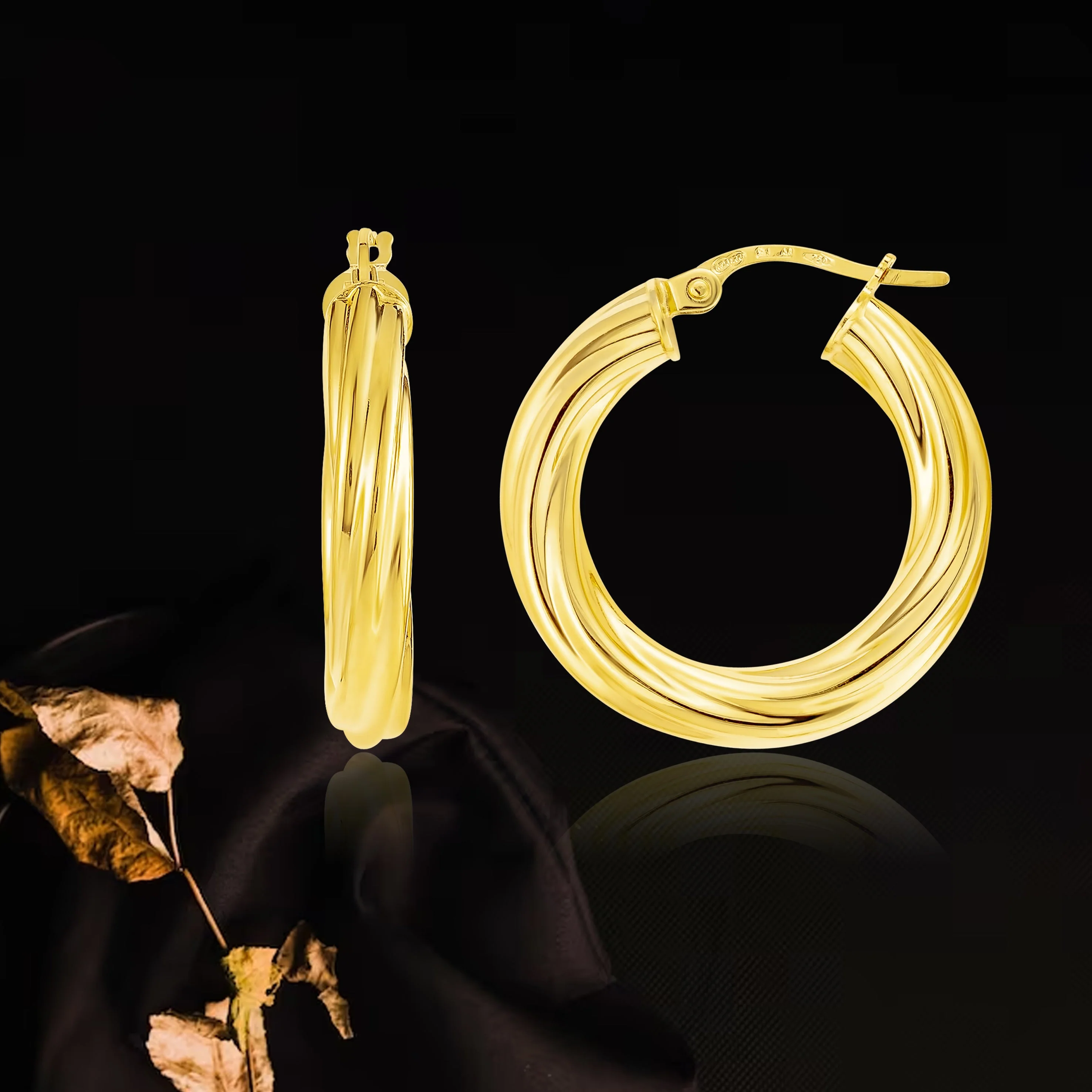 18K Pure Gold Twisted Round Loop Earrings - Image 5