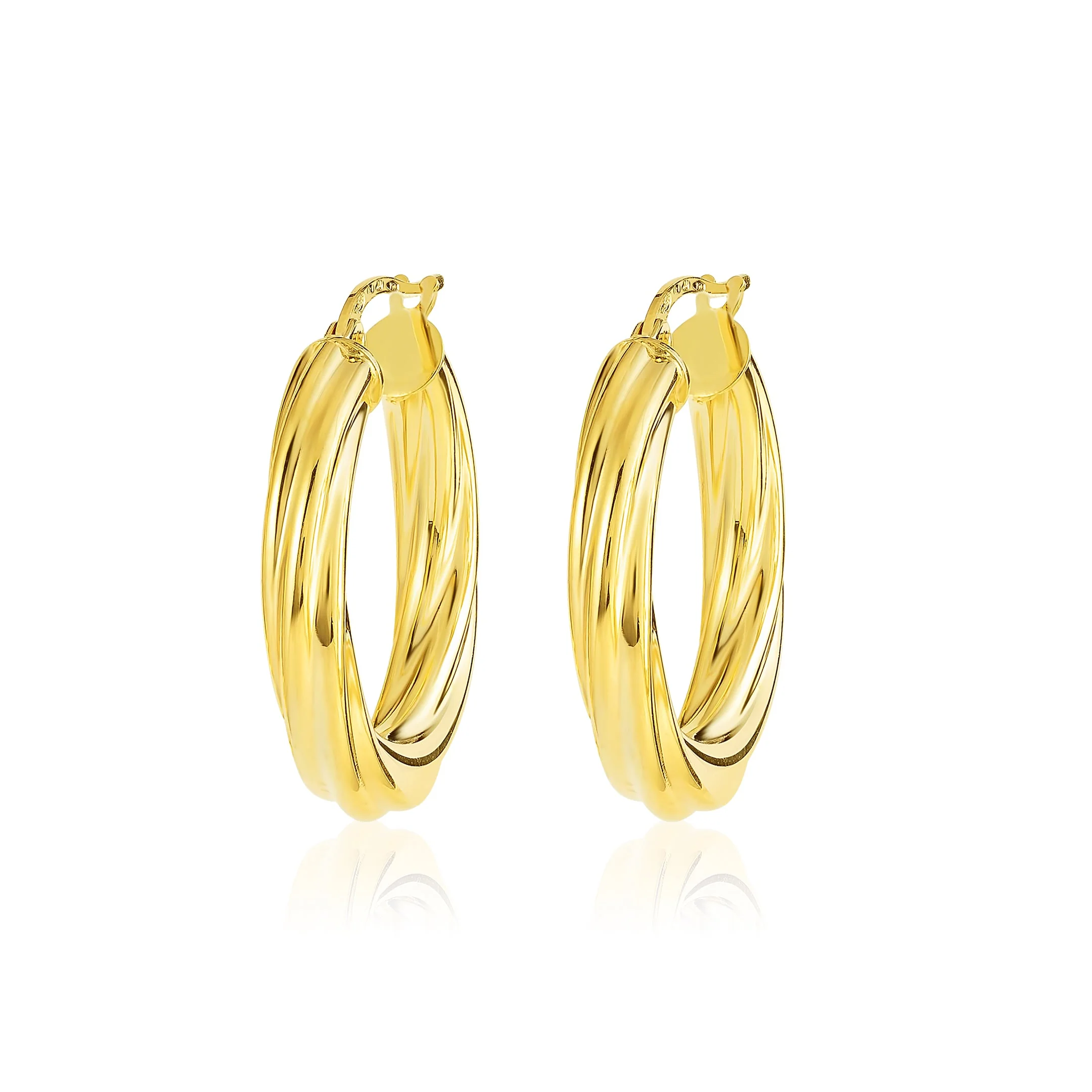 18K Pure Gold Twisted Round Loop Earrings - Image 6