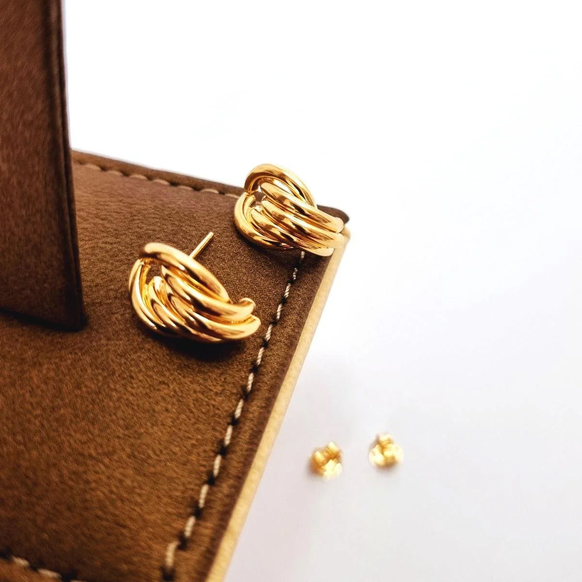18K Pure Gold 4 Layer Tube Stud Earring Set - Image 4
