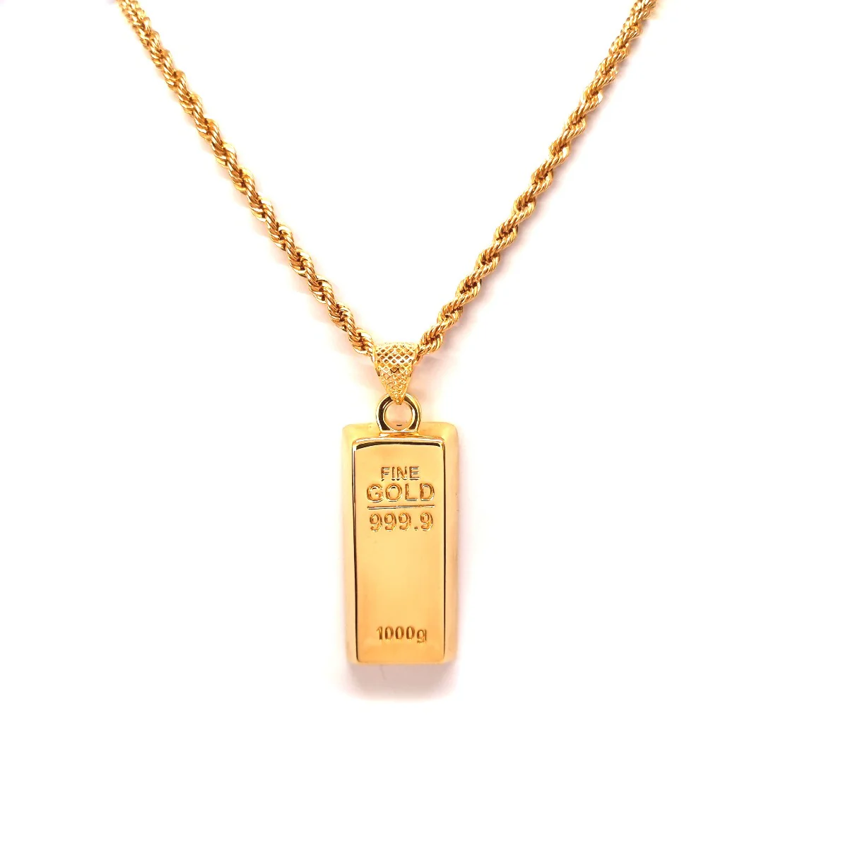 18K Pure Gold Bar Pendant Design Necklace - Image 3