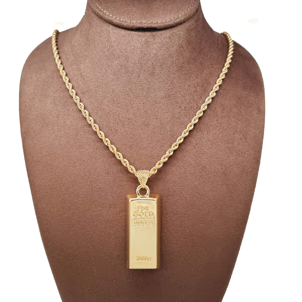 18K Pure Gold Bar Pendant Design Necklace - Image 4