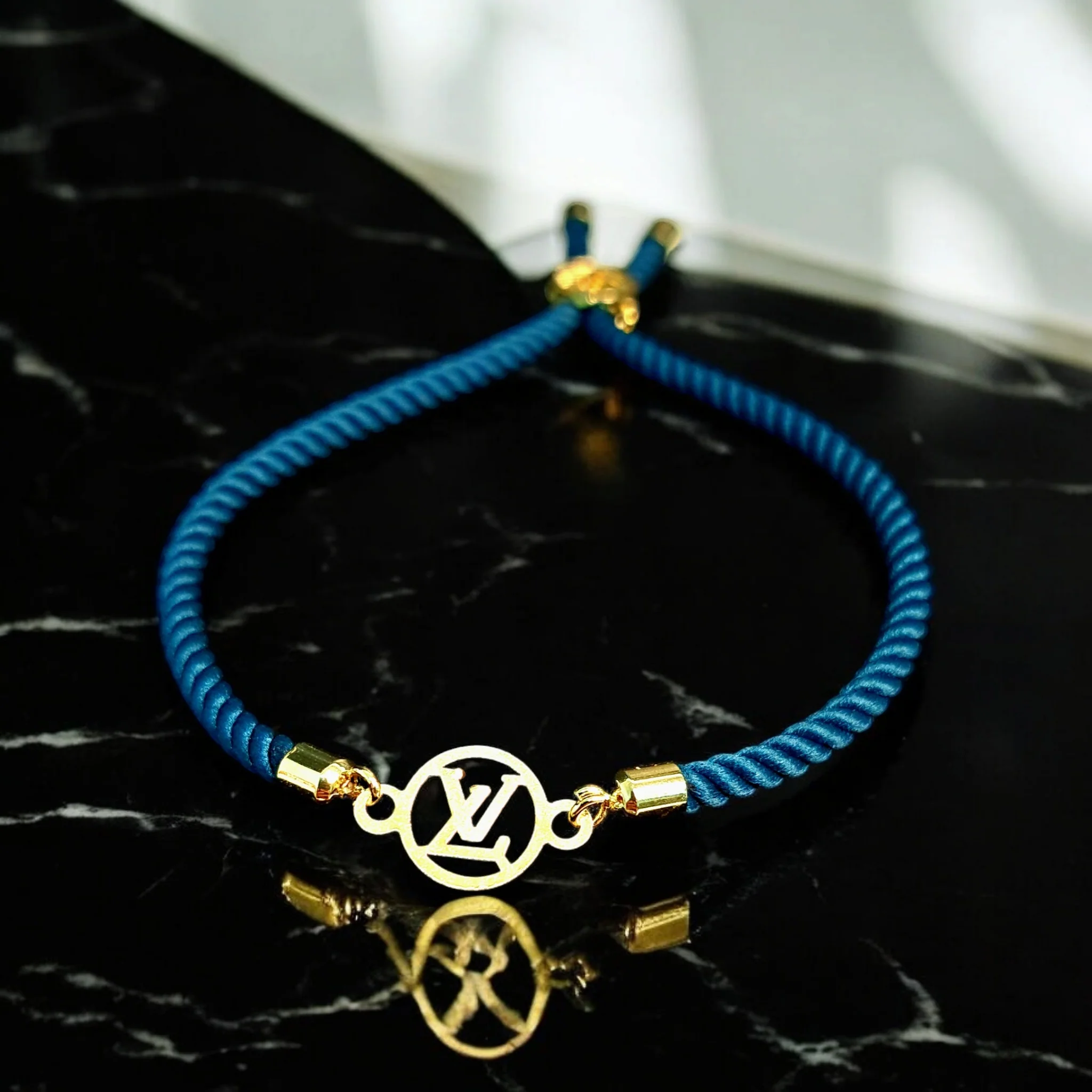 18K Pure Gold Charm Thread Adjustable Bracelet - Image 9