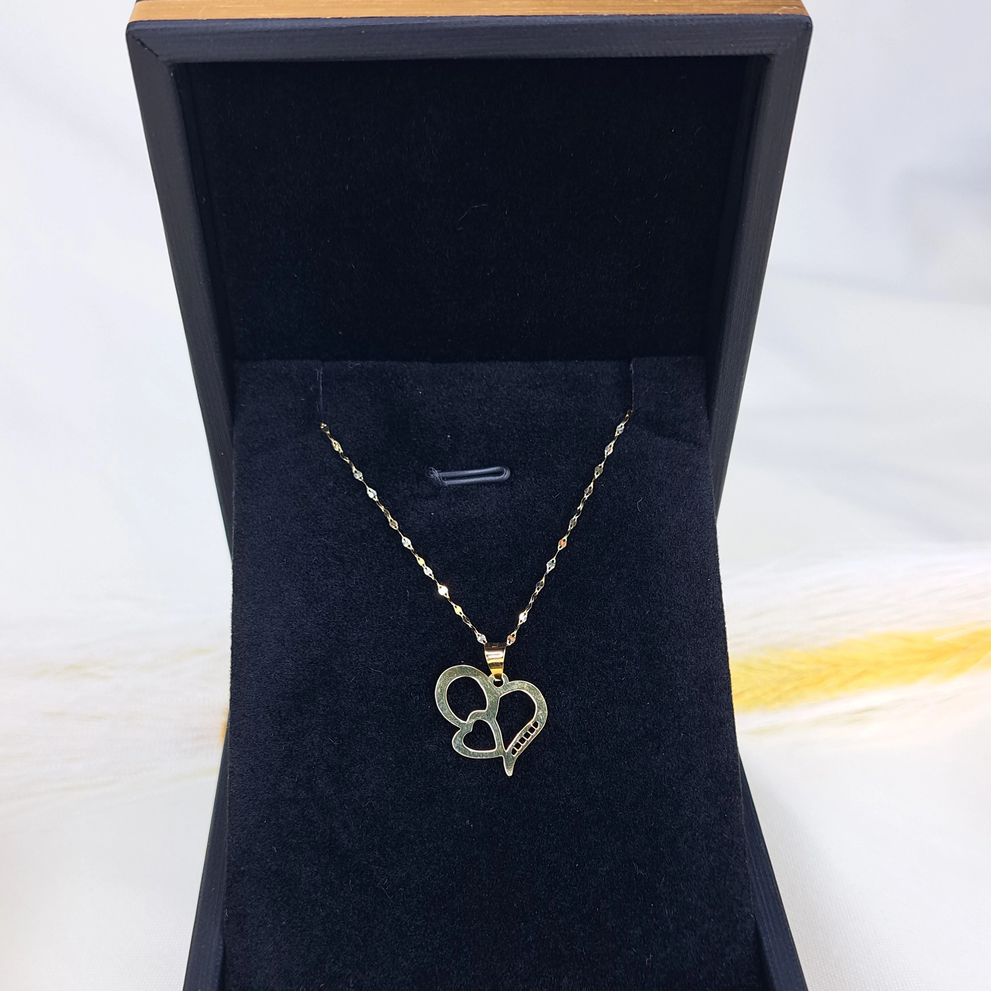 18K Pure Gold Double Heart Necklace - Image 3