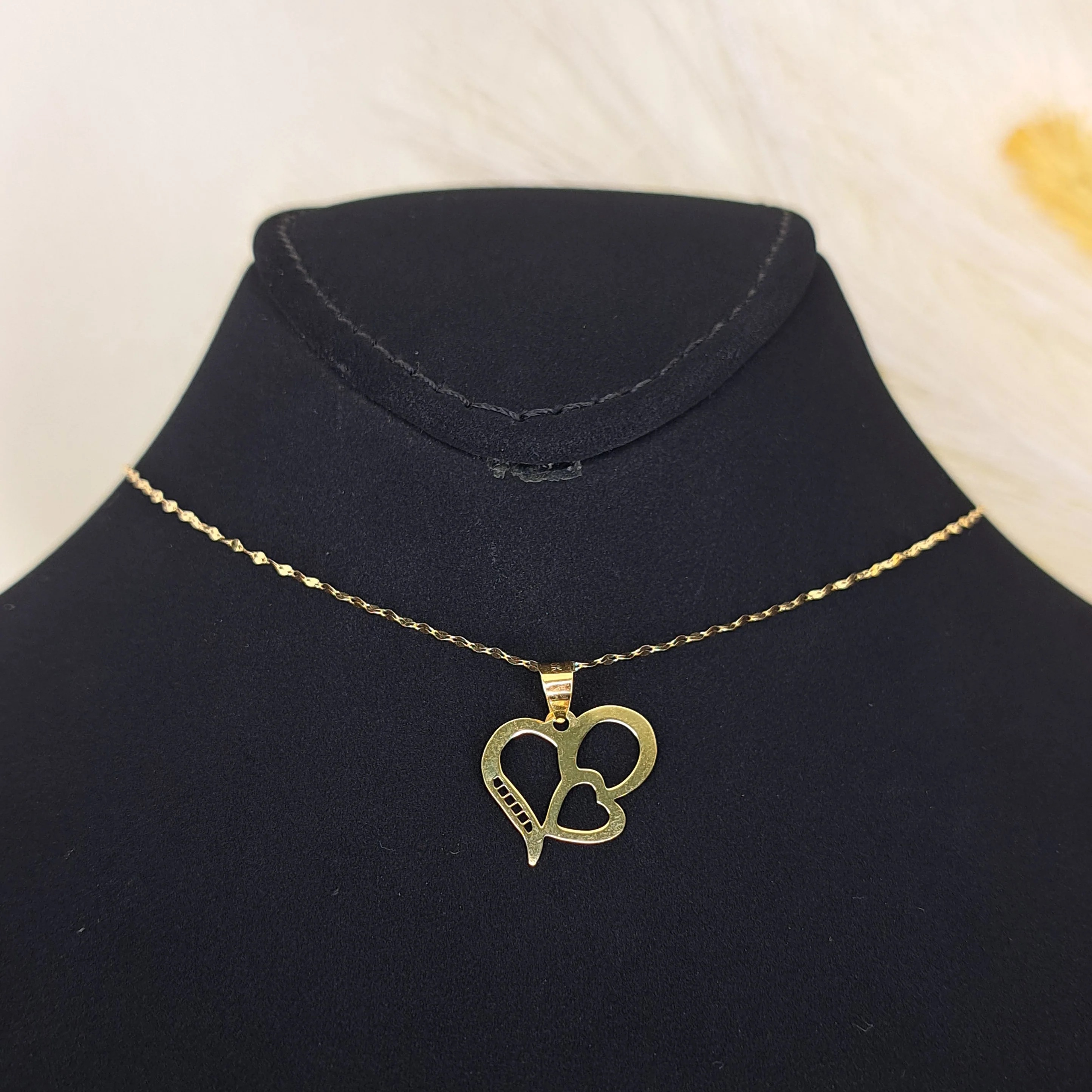 18K Pure Gold Double Heart Necklace - Image 4