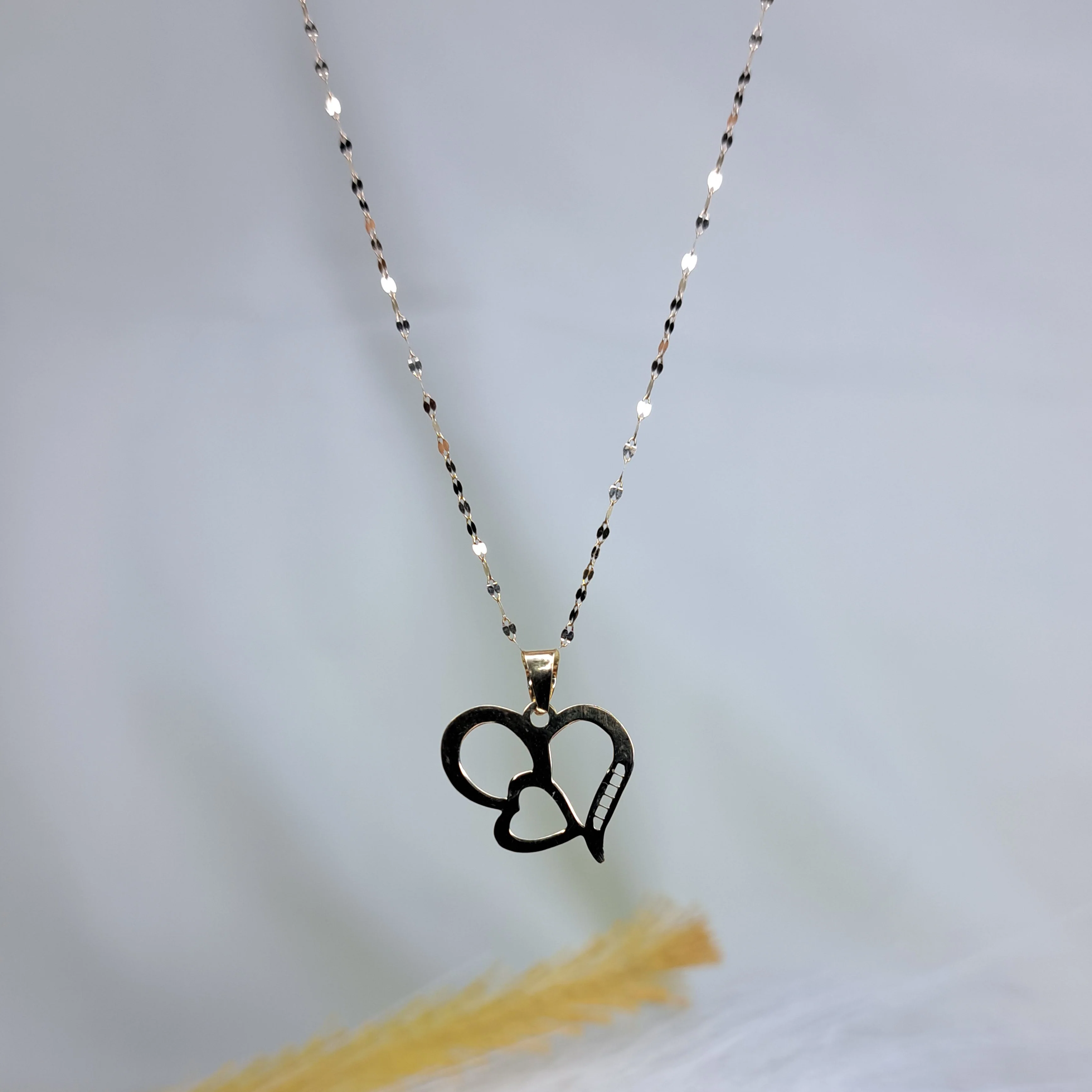 18K Pure Gold Double Heart Necklace - Image 6