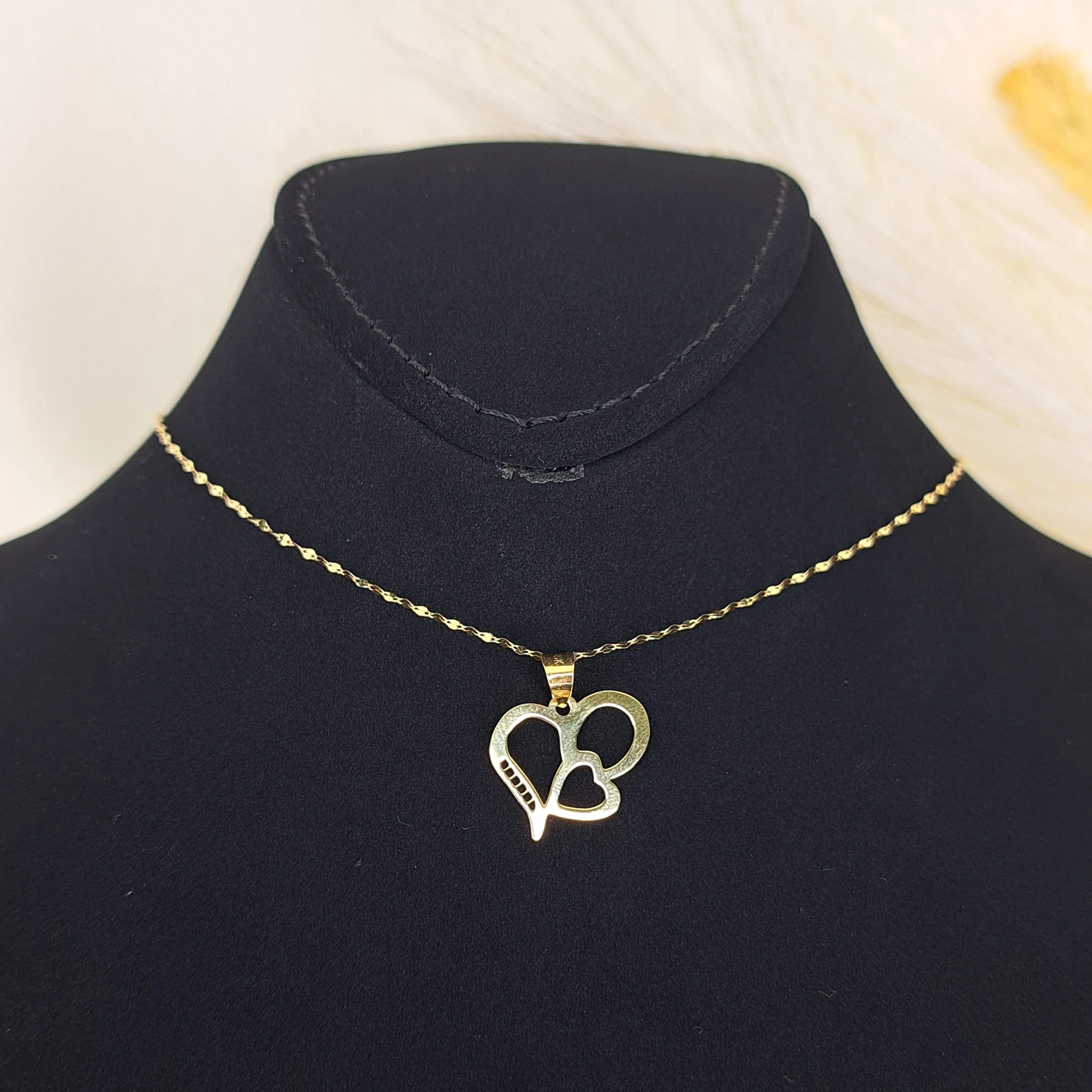 18K Pure Gold Double Heart Necklace - Image 7