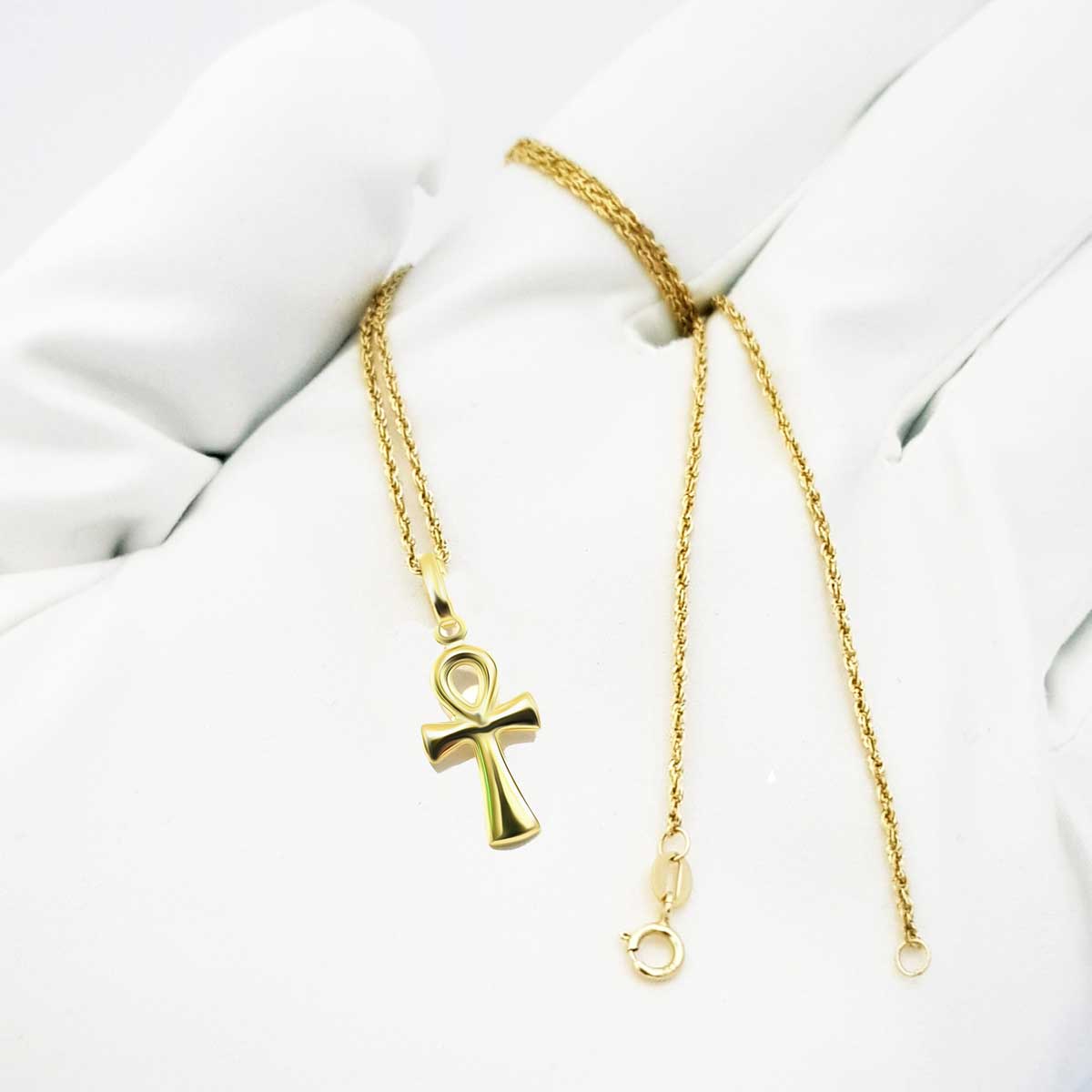 18K Pure Gold Egyptian Cross Design Necklace - Image 6