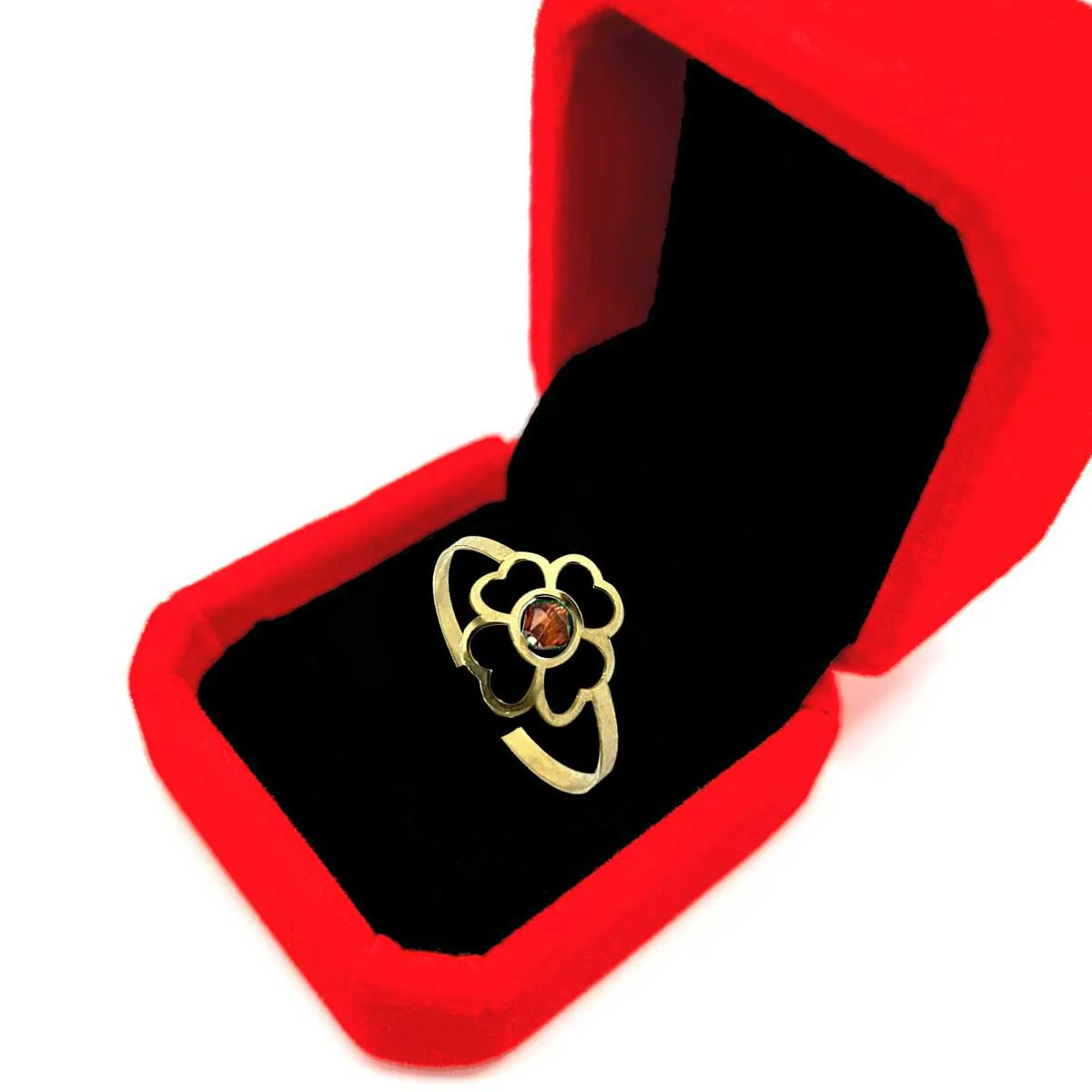 18K Pure Gold Elegant Flower w/ Zircon Stone Design Ring - Image 5