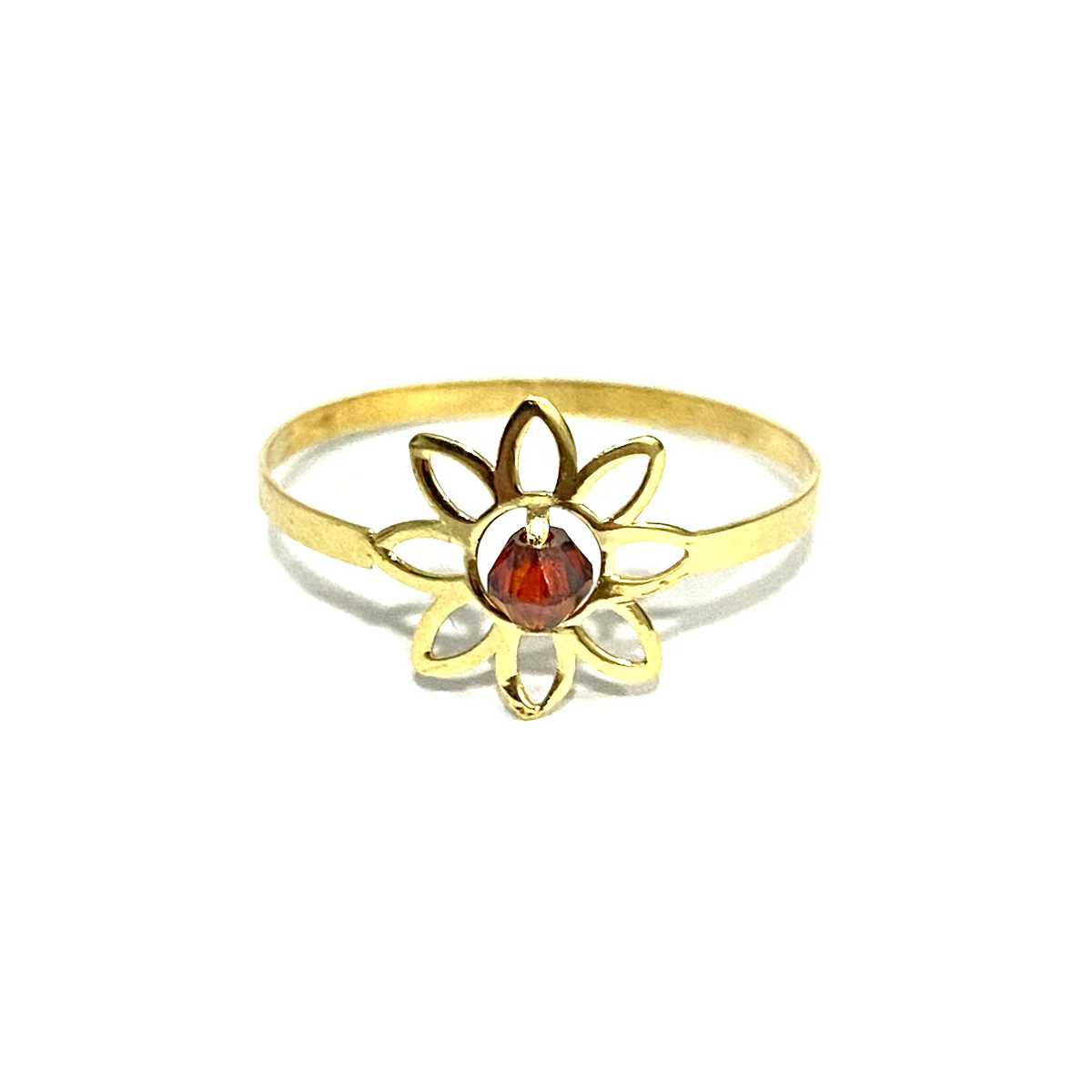 18K Pure Gold Elegant Flower w/ Zircon Stone Design Ring - Image 7