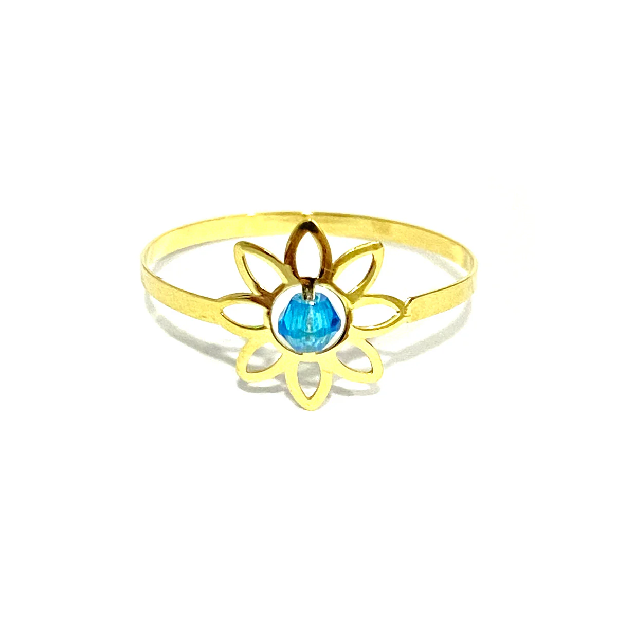 18K Pure Gold Elegant Flower w/ Zircon Stone Design Ring - Image 7