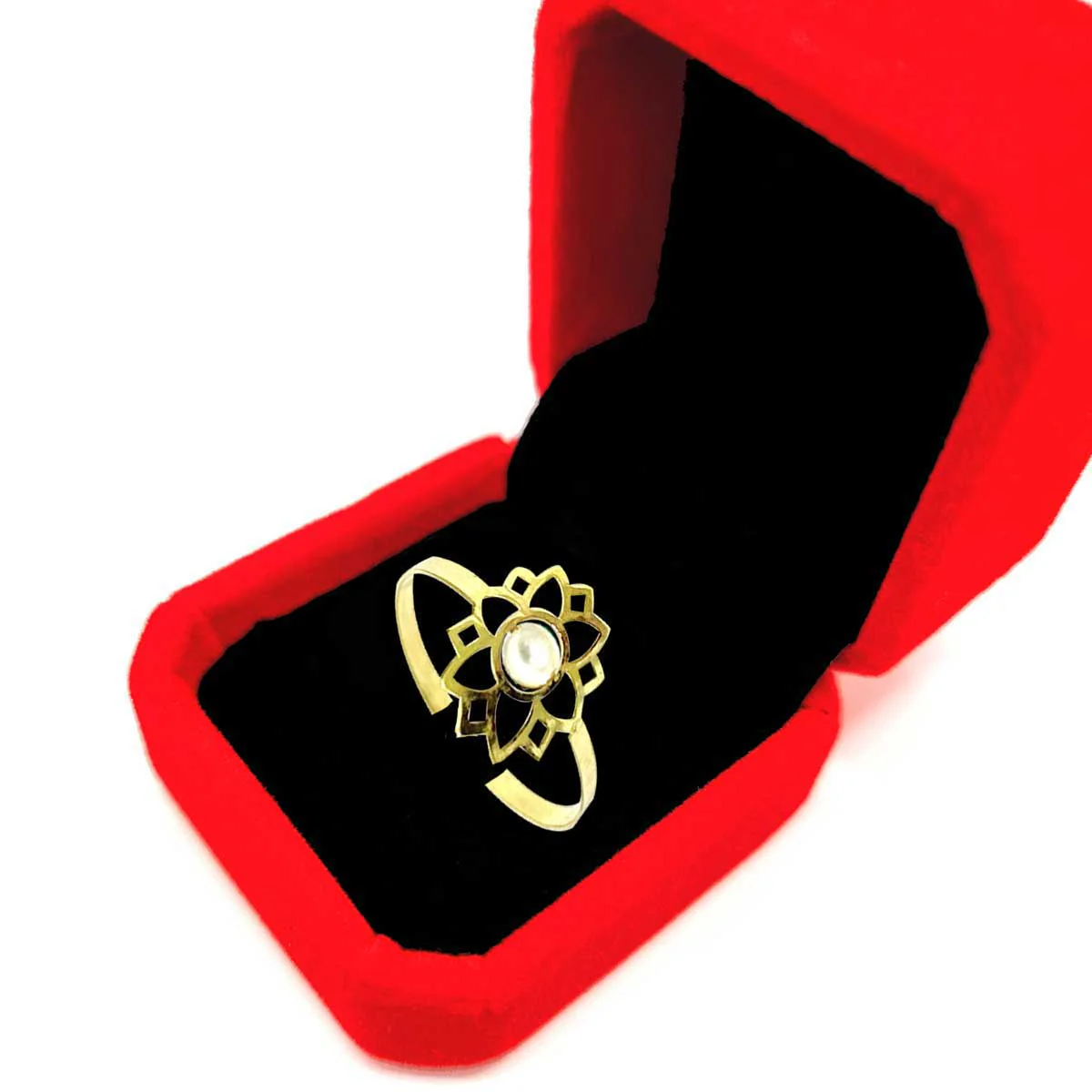 18K Pure Gold Elegant Flower w/ Zircon Stone Design Ring - Image 5