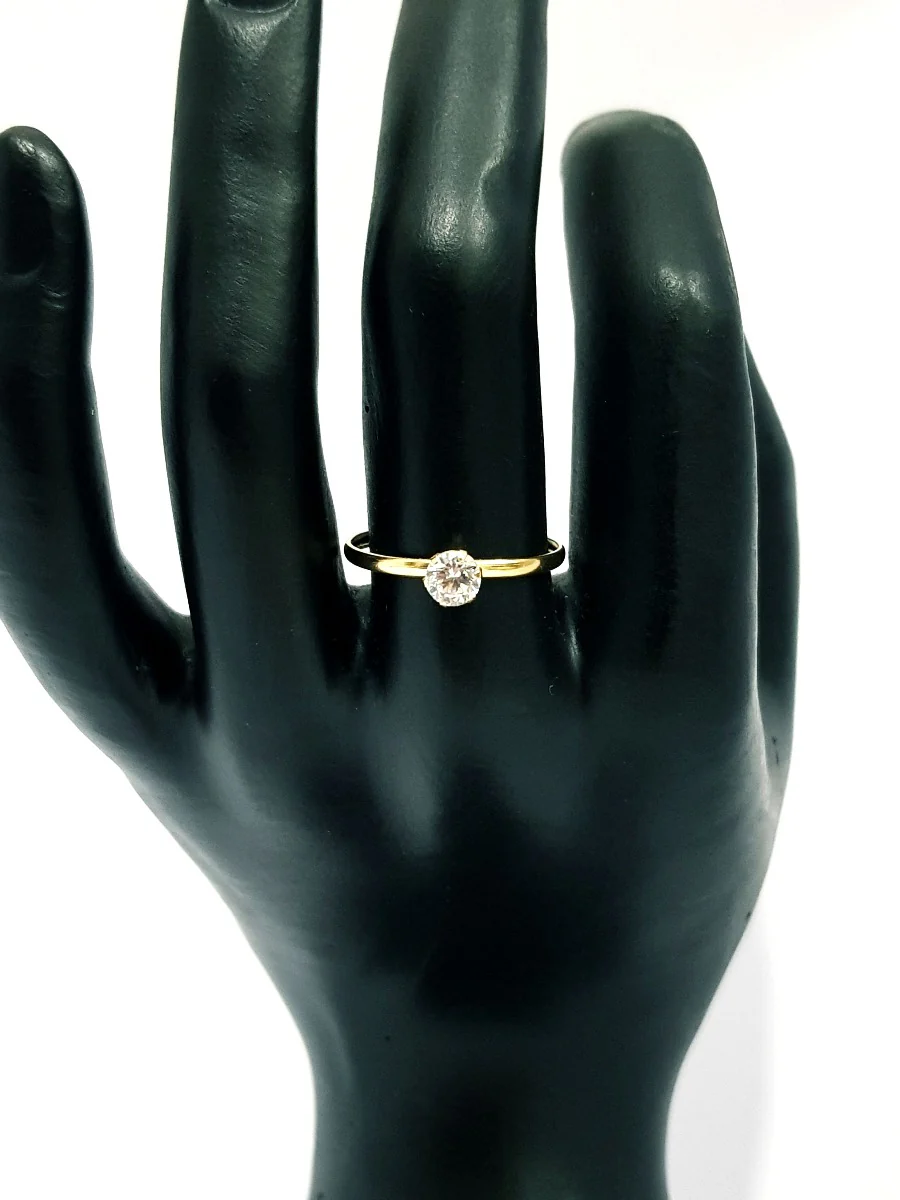 18K Pure Gold Zircon Stone Engagement Ring - Image 4