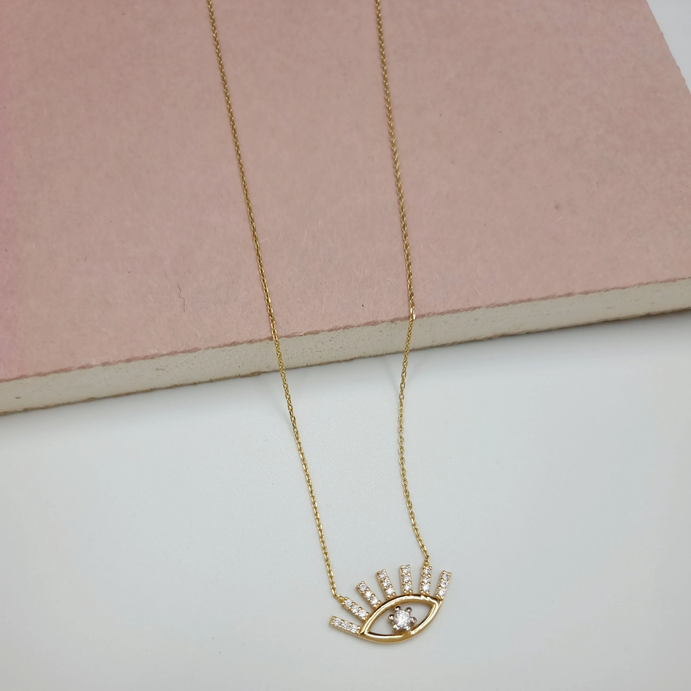 18K Pure Gold Eye Design w/ Zircon Stone Necklace - Image 3