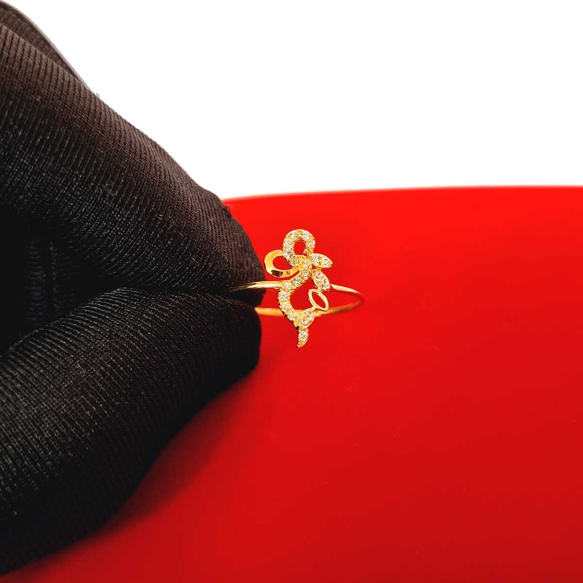 18K Pure Gold Flower w/ Zircon Stone Design Ring - Image 3