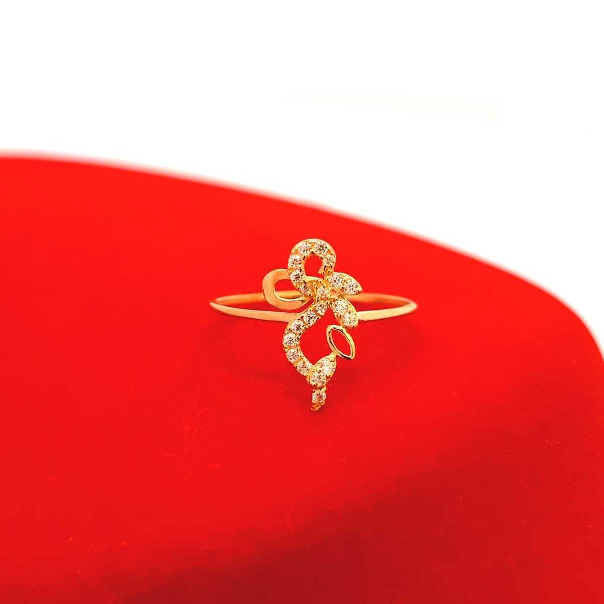18K Pure Gold Flower w/ Zircon Stone Design Ring - Image 4