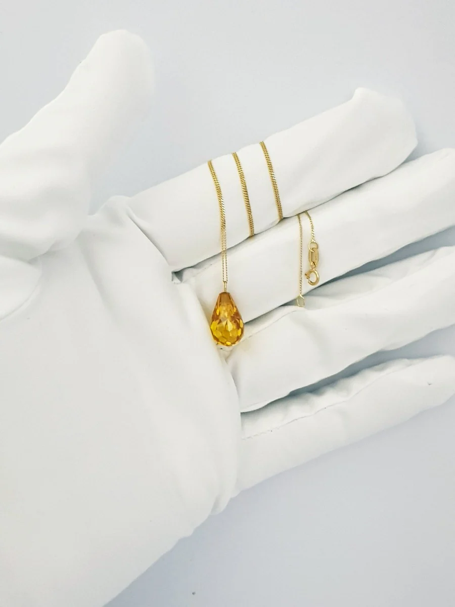 18K Pure Gold Yellow Gem Necklace - Image 4