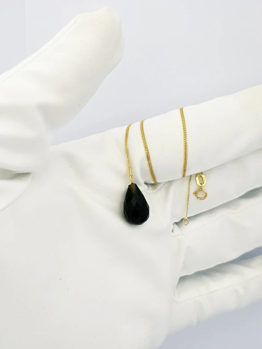 18K Pure Gold Black Gem Necklace - Image 4
