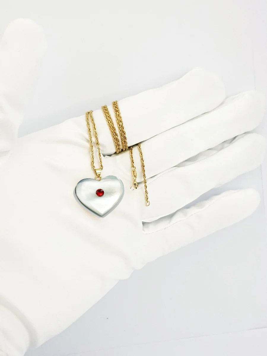 18K Pure Gold Heart Gem Necklace - Image 4