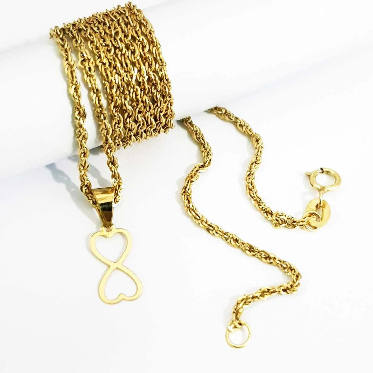 18K Pure Gold Heart Infinity Necklace - Image 3