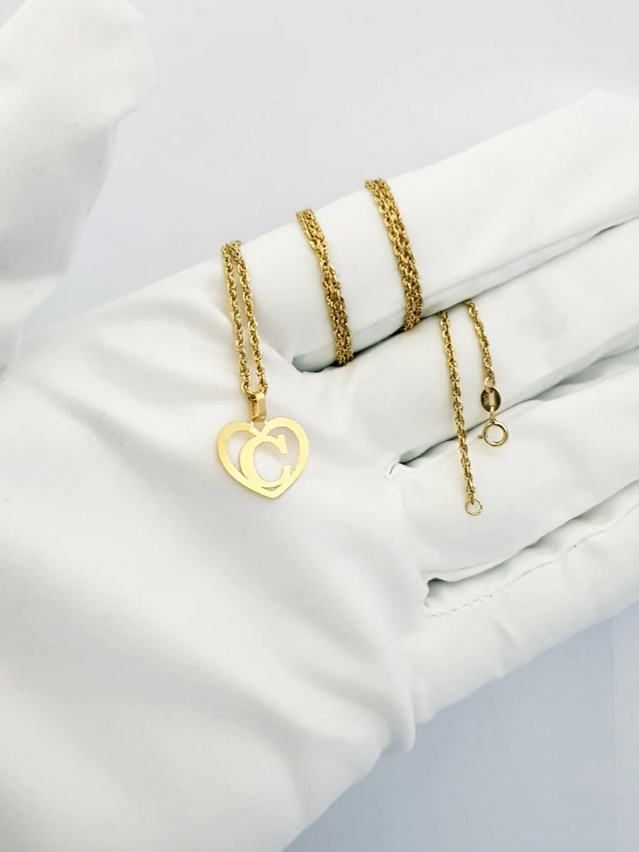 18K Pure Gold Heart Letter C Design Necklace - Image 4