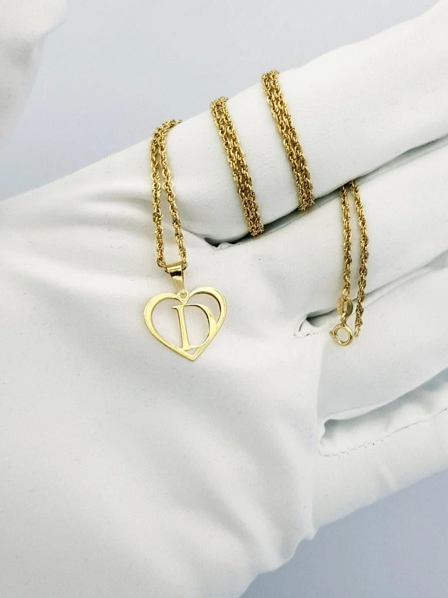 18K Pure Gold Heart Letter D Design Necklace - Image 4