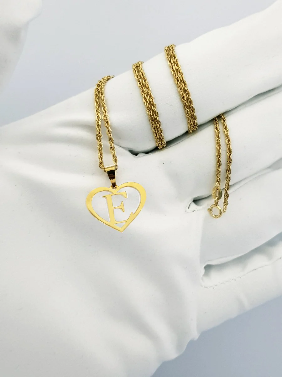 18K Pure Gold Heart Letter E Design Necklace - Image 4