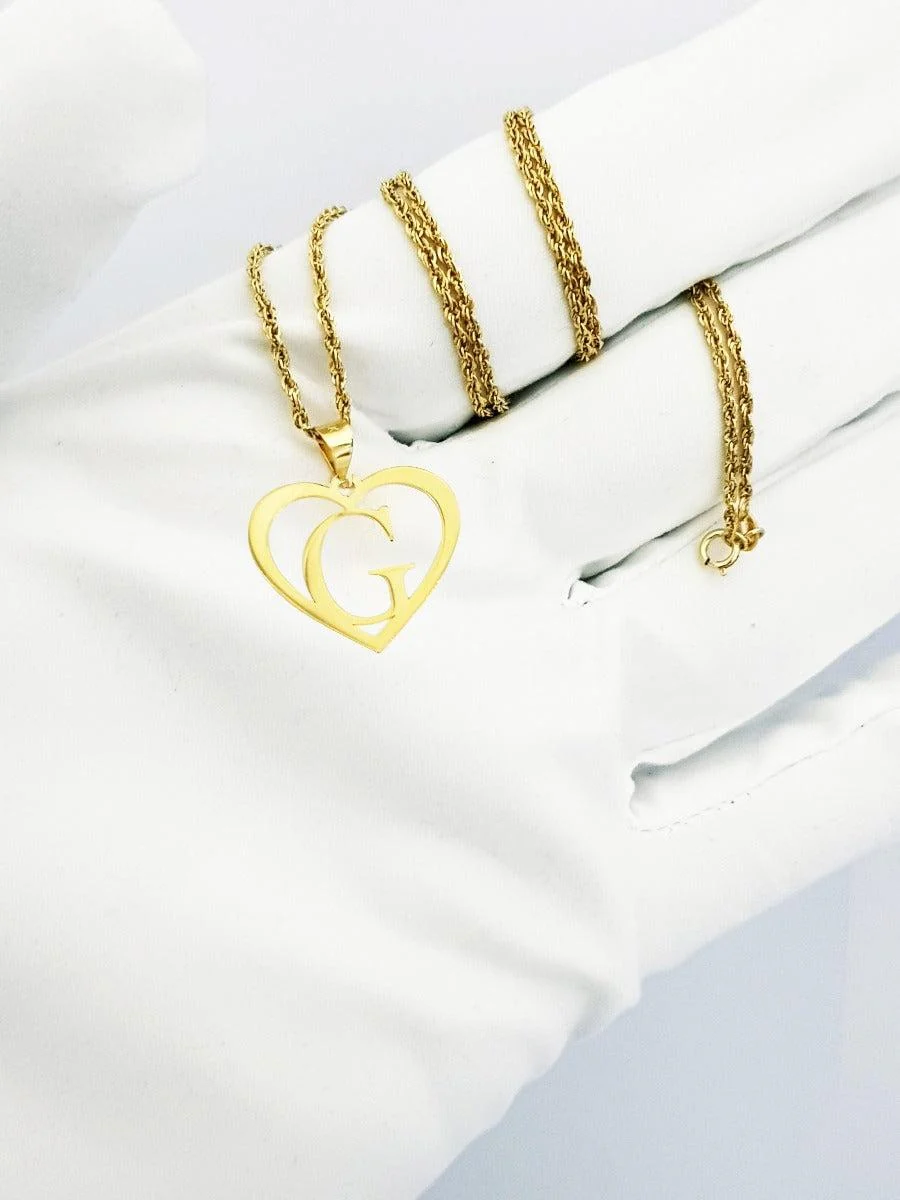 18K Pure Gold Heart Letter G Design Necklace - Image 4