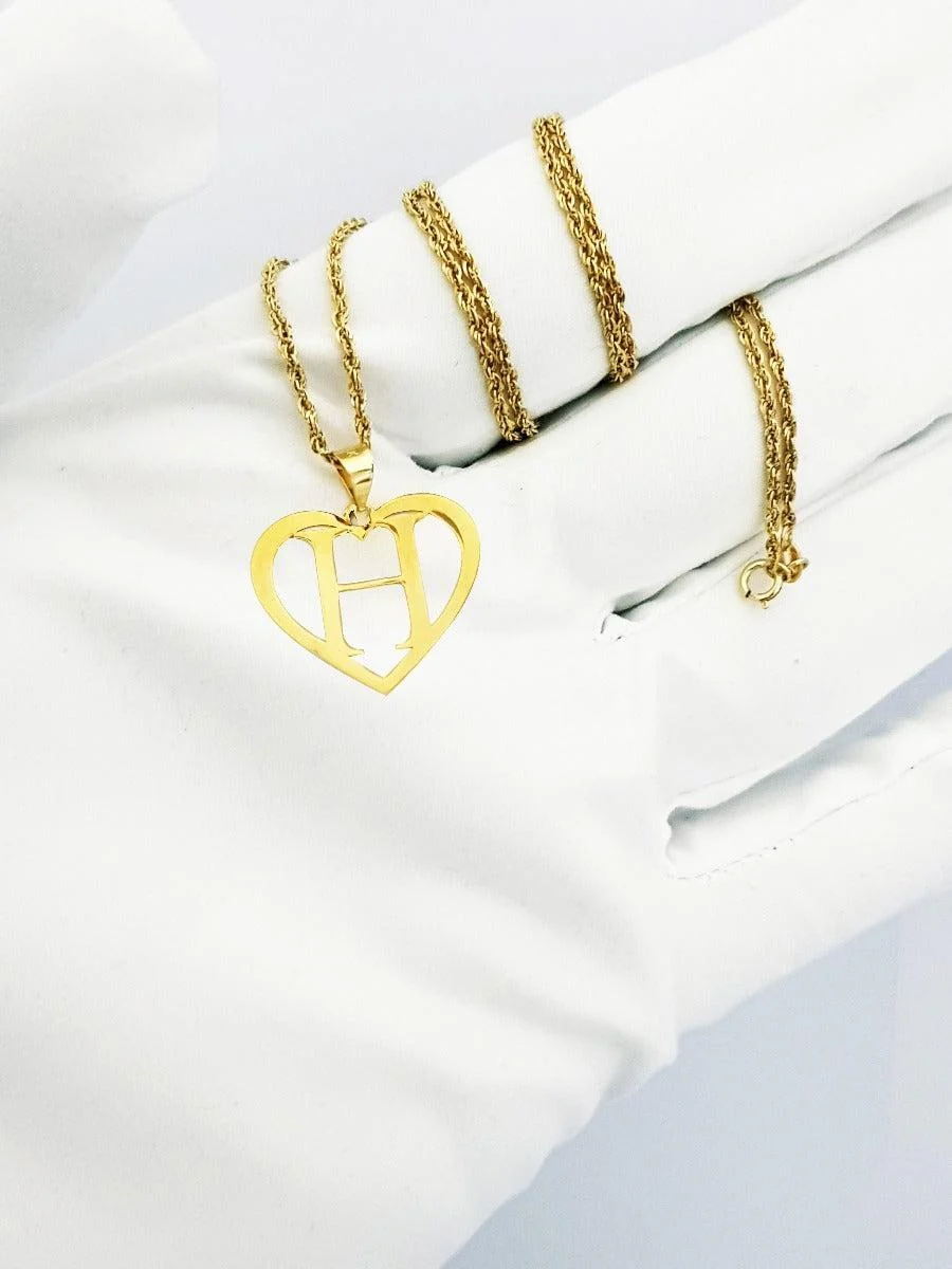 18K Pure Gold Heart Letter H Design Necklace - Image 4
