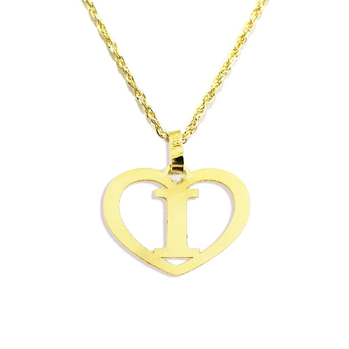 18K Pure Gold Heart Letter I Design Necklace - Image 3