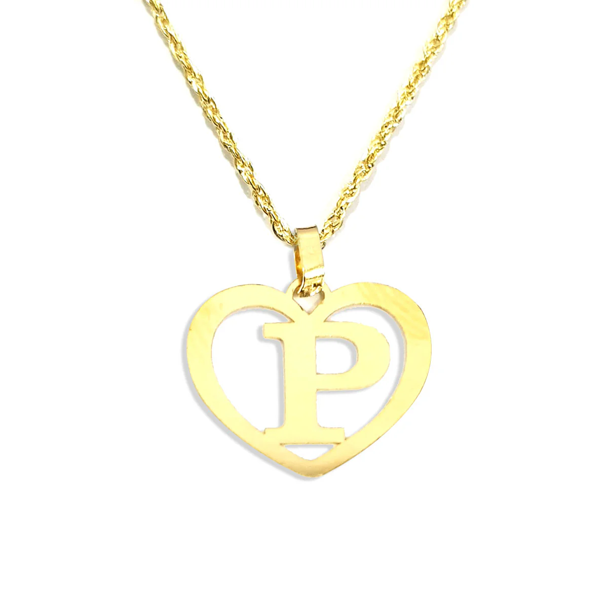18K Pure Gold Heart Letter P Design Necklace - Image 3