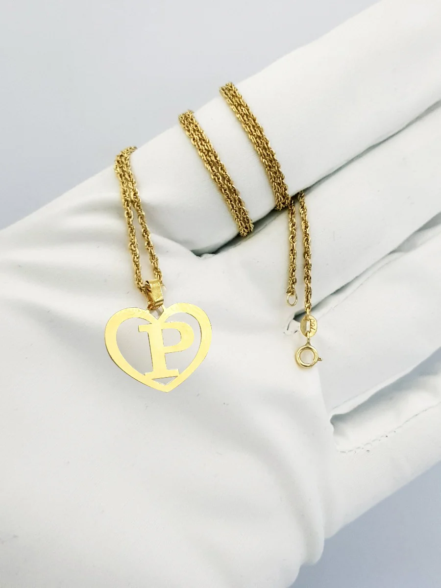 18K Pure Gold Heart Letter P Design Necklace - Image 5
