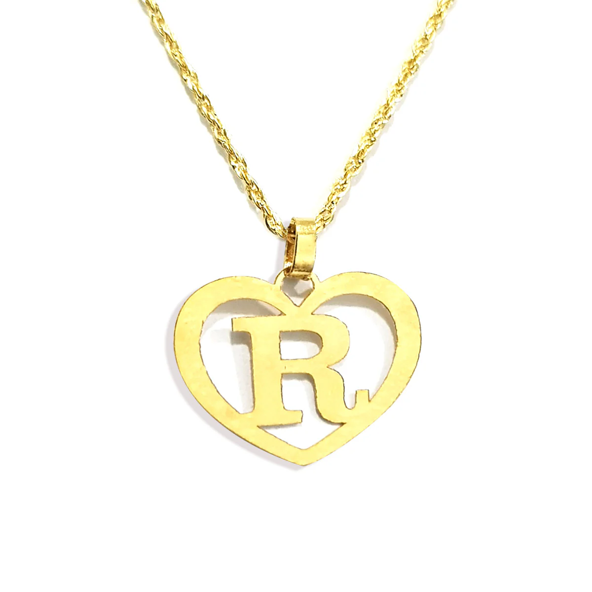 18K Pure Gold Heart Letter R Design Necklace - Image 3