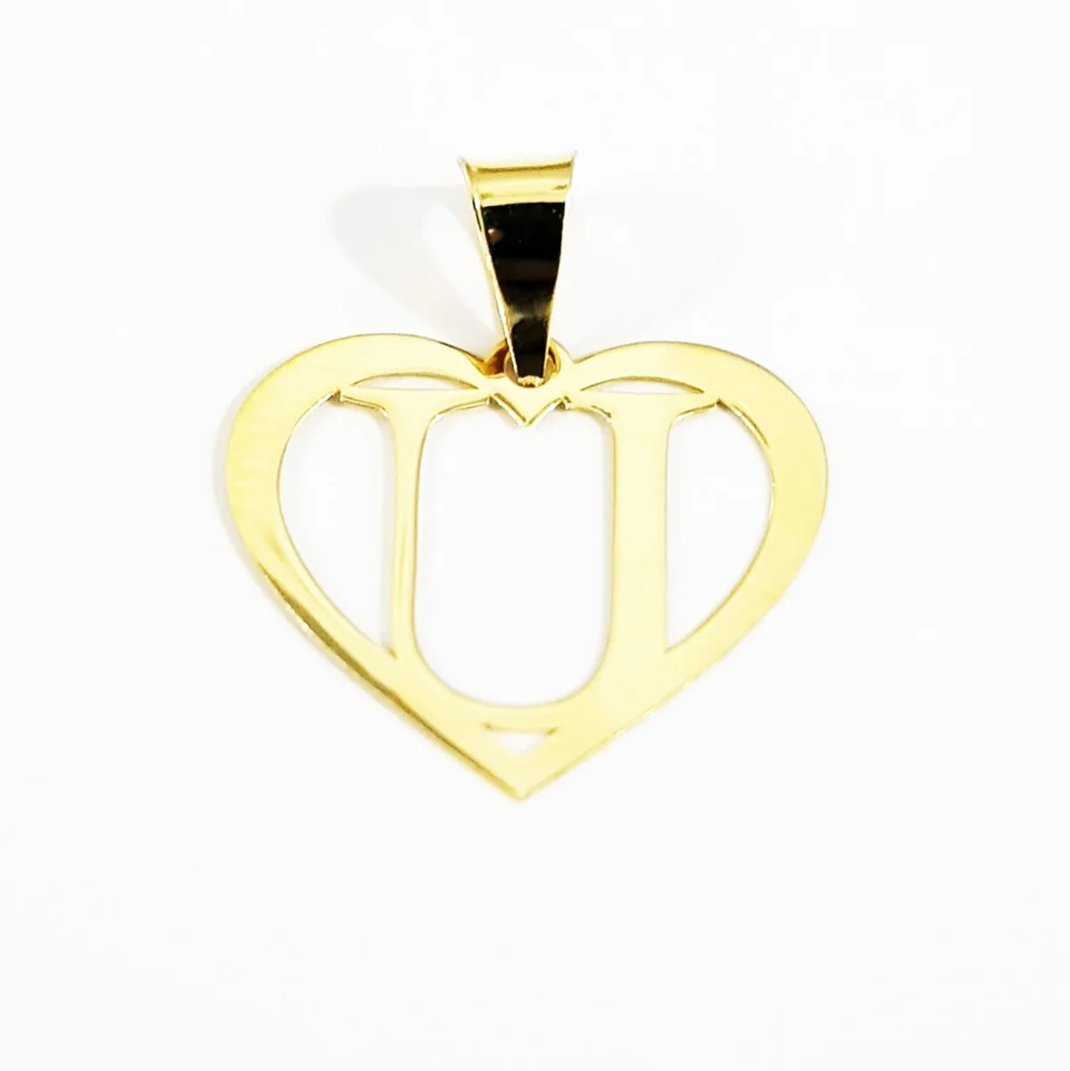 18K Pure Gold Heart Letter U Design Necklace - Image 3