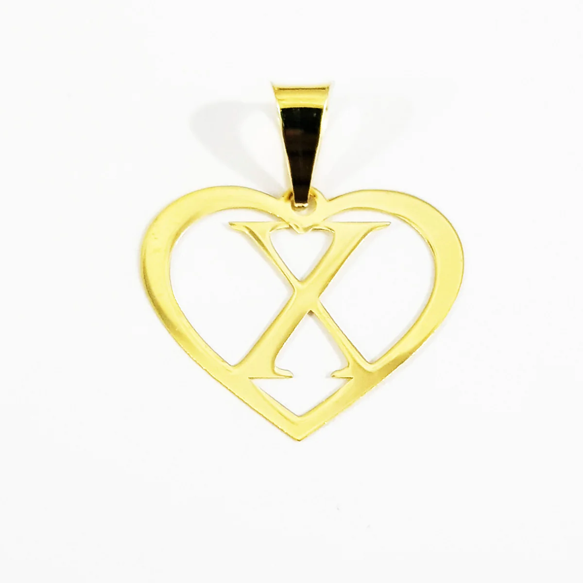 18K Pure Gold Heart Letter X Design Necklace - Image 3