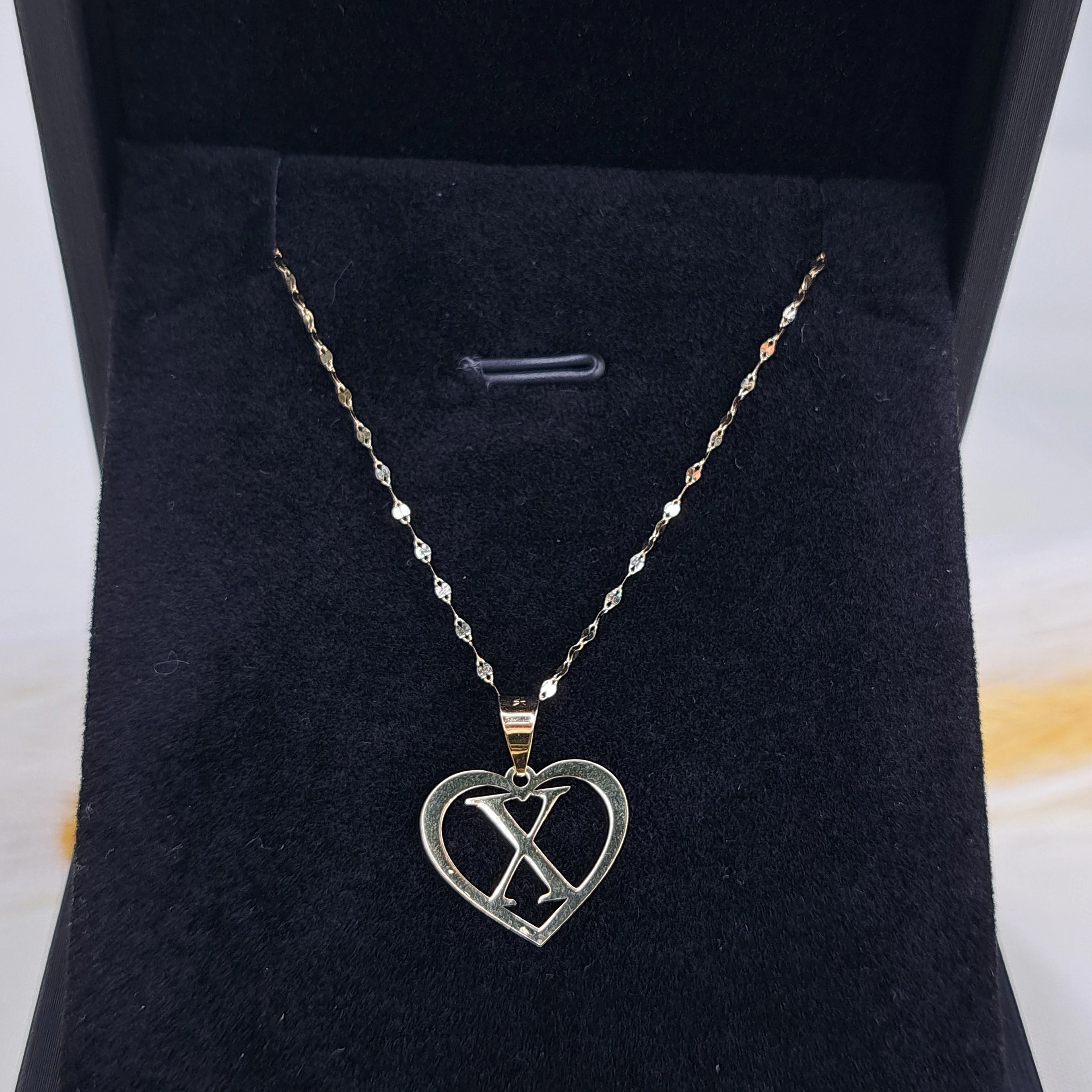 18K Pure Gold Heart Letter X Design Necklace - Image 4