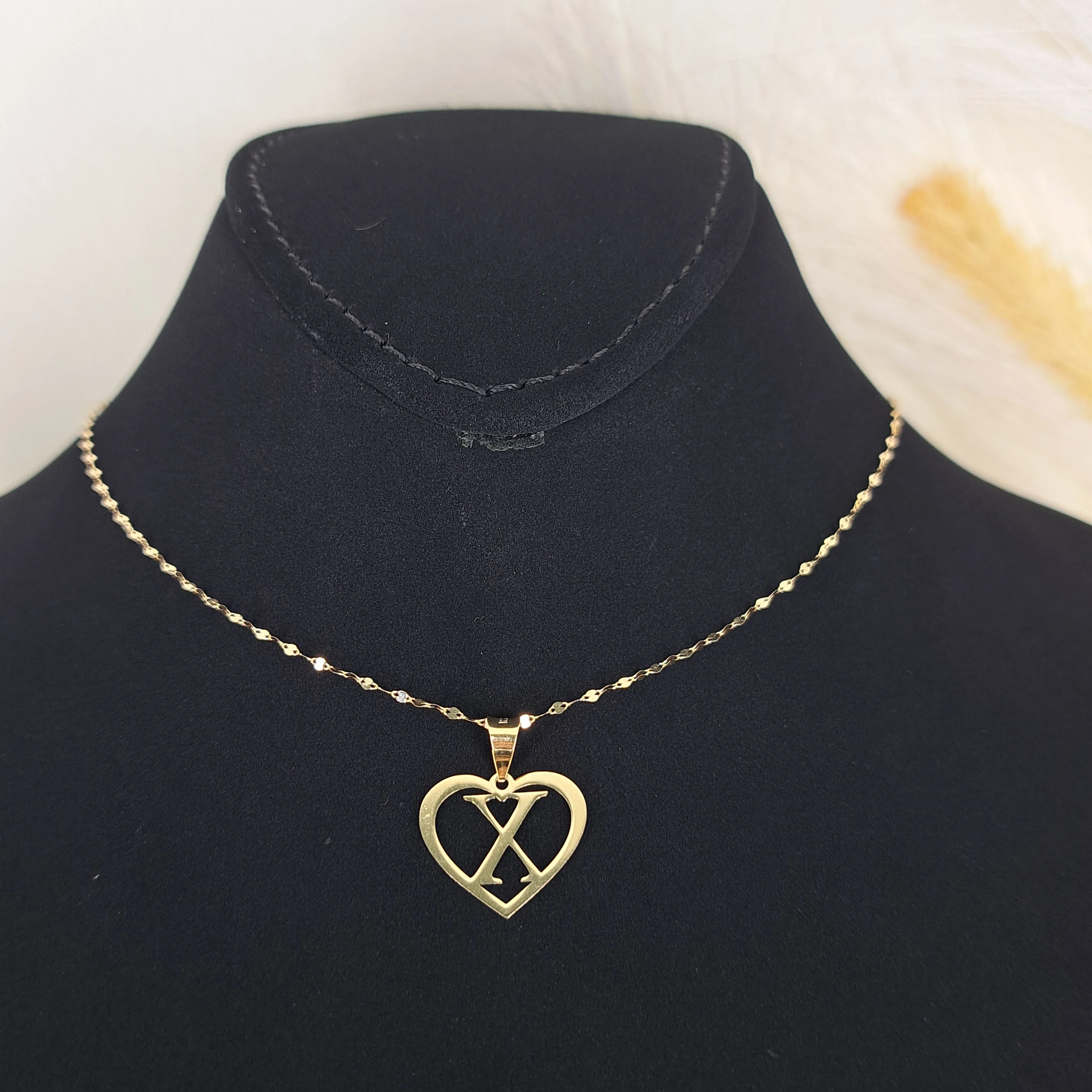 18K Pure Gold Heart Letter X Design Necklace - Image 5