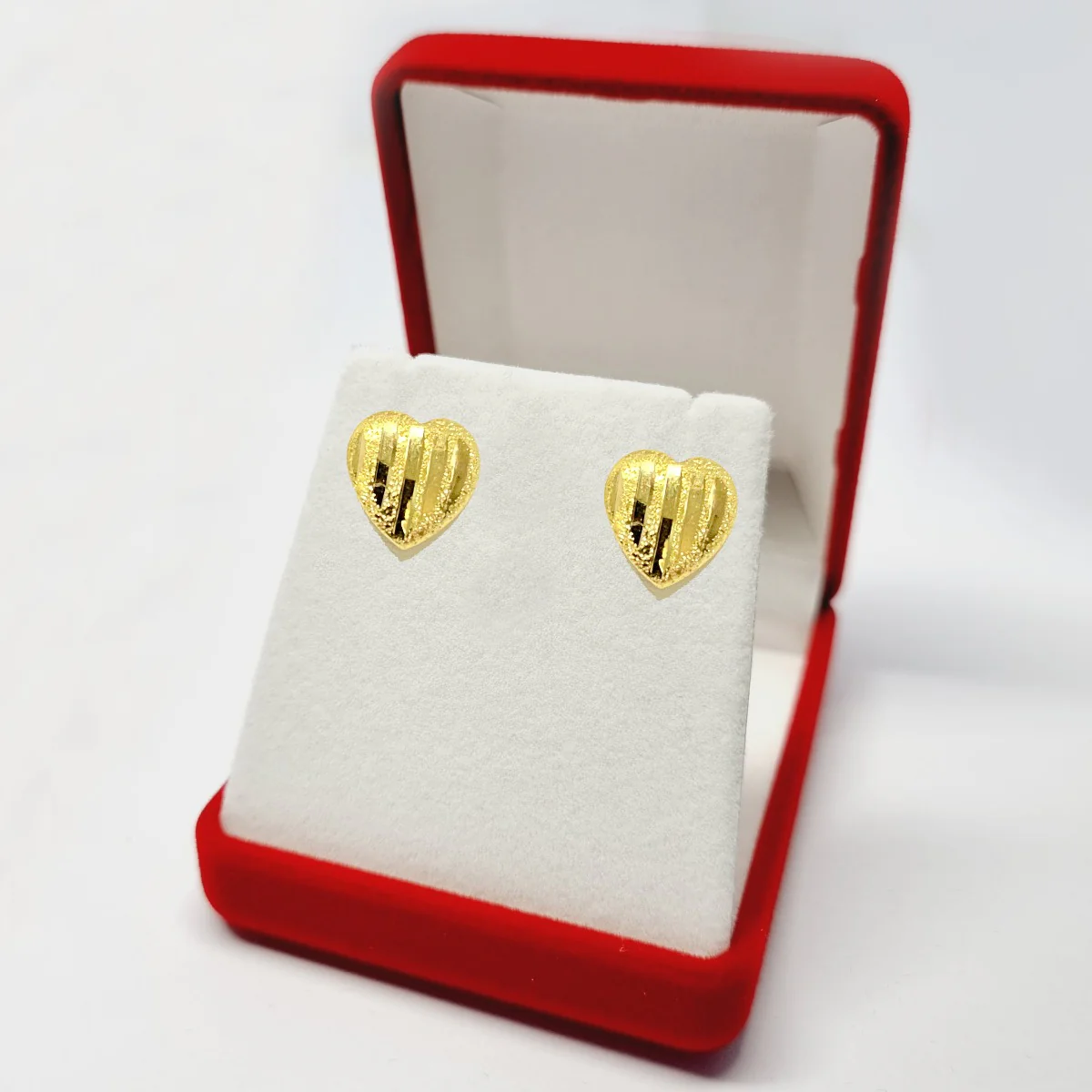 18K Pure Gold Heart Screw Lock Stud Earrings - Image 3