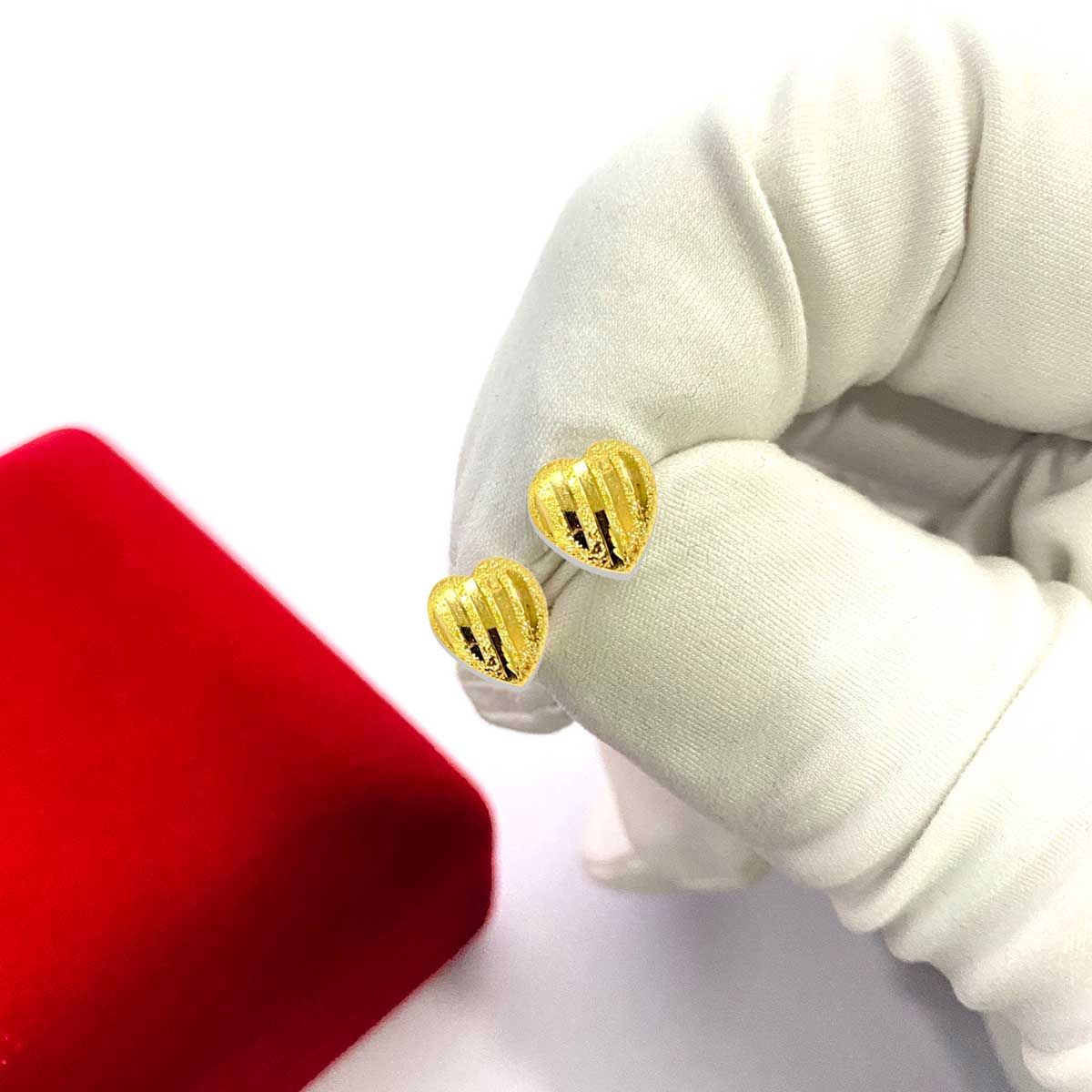 18K Pure Gold Heart Screw Lock Stud Earrings - Image 5