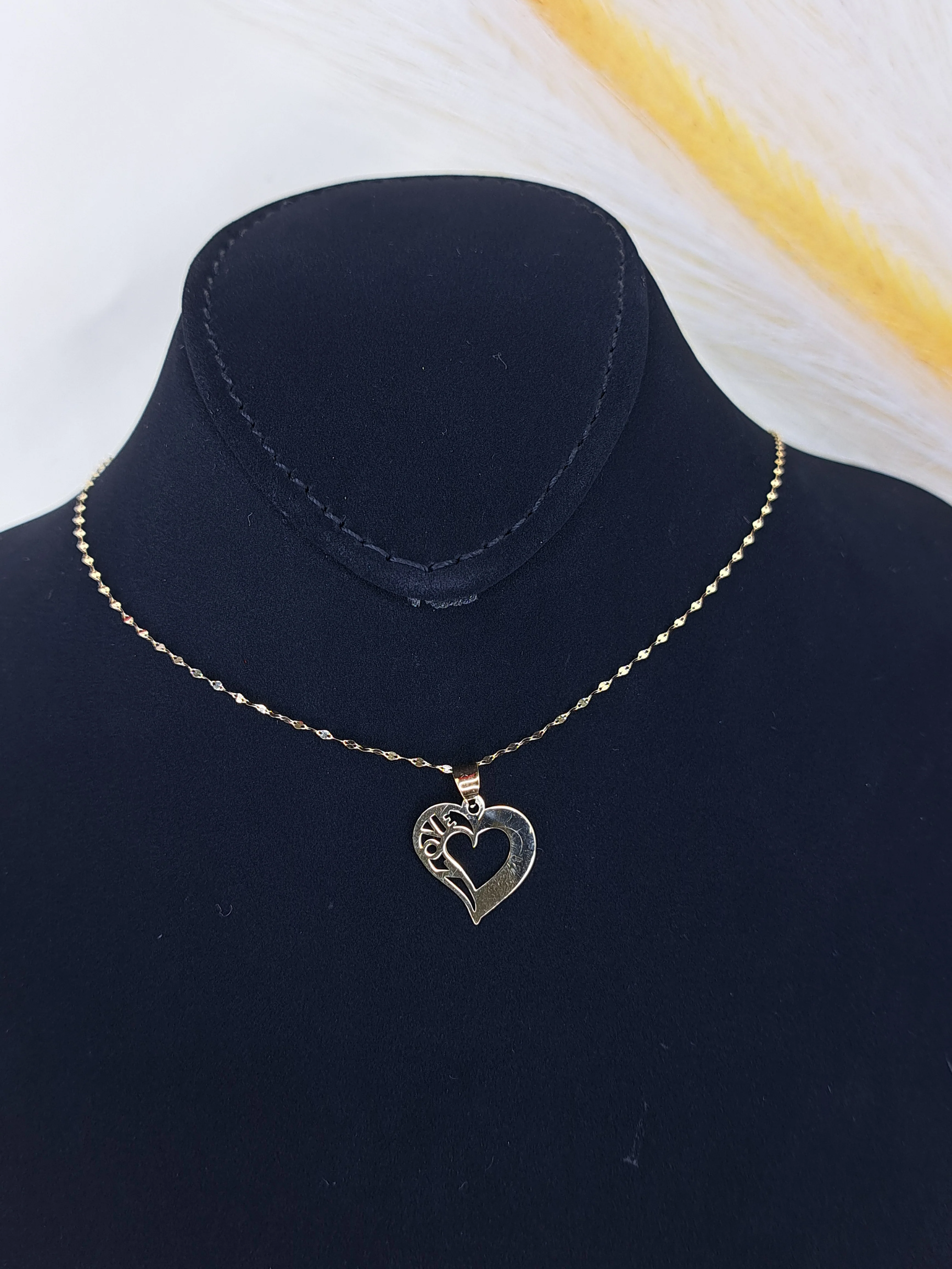 18K Pure Gold Heart w/ Love Design Necklace - Image 3
