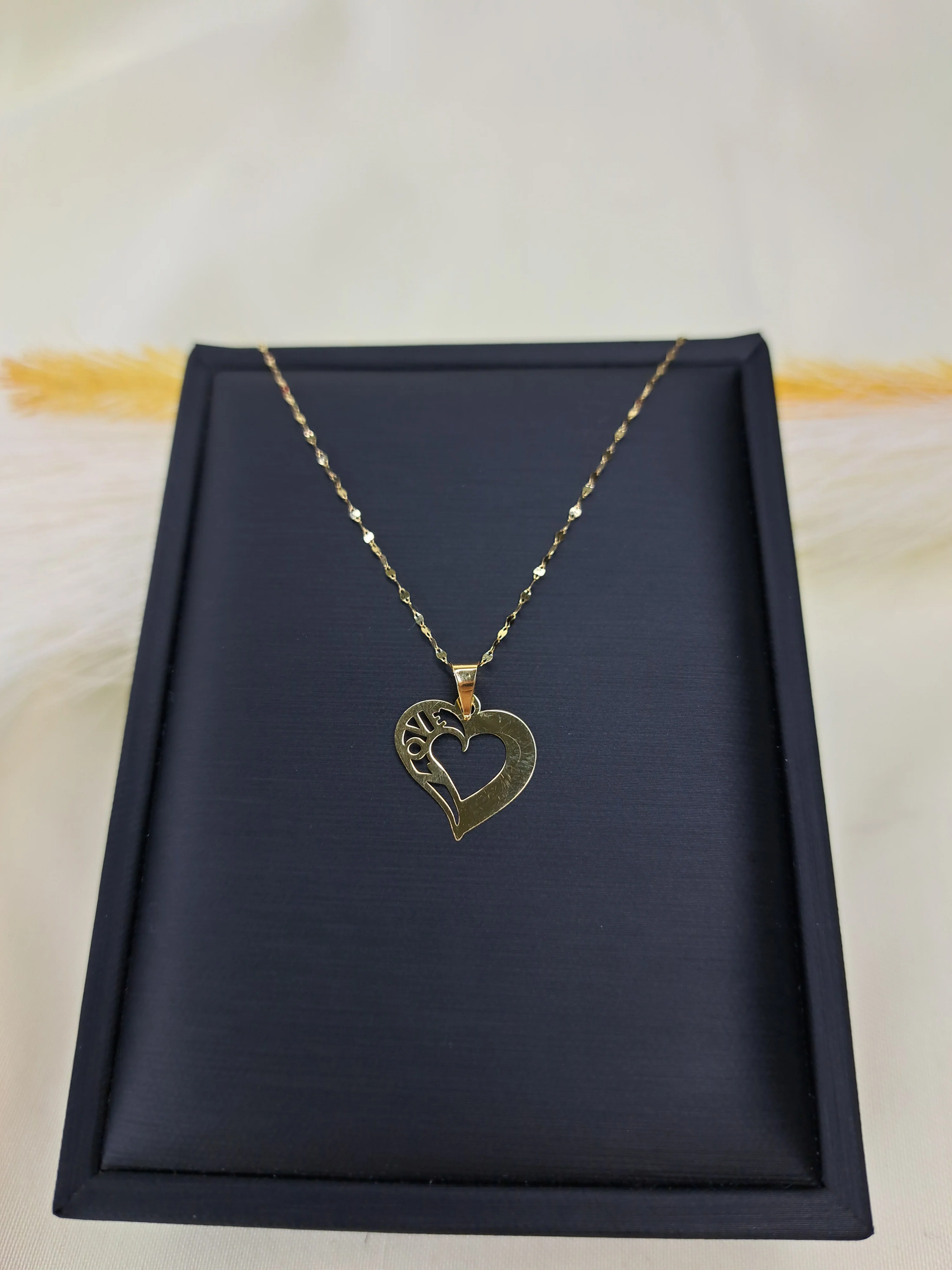 18K Pure Gold Heart w/ Love Design Necklace - Image 4