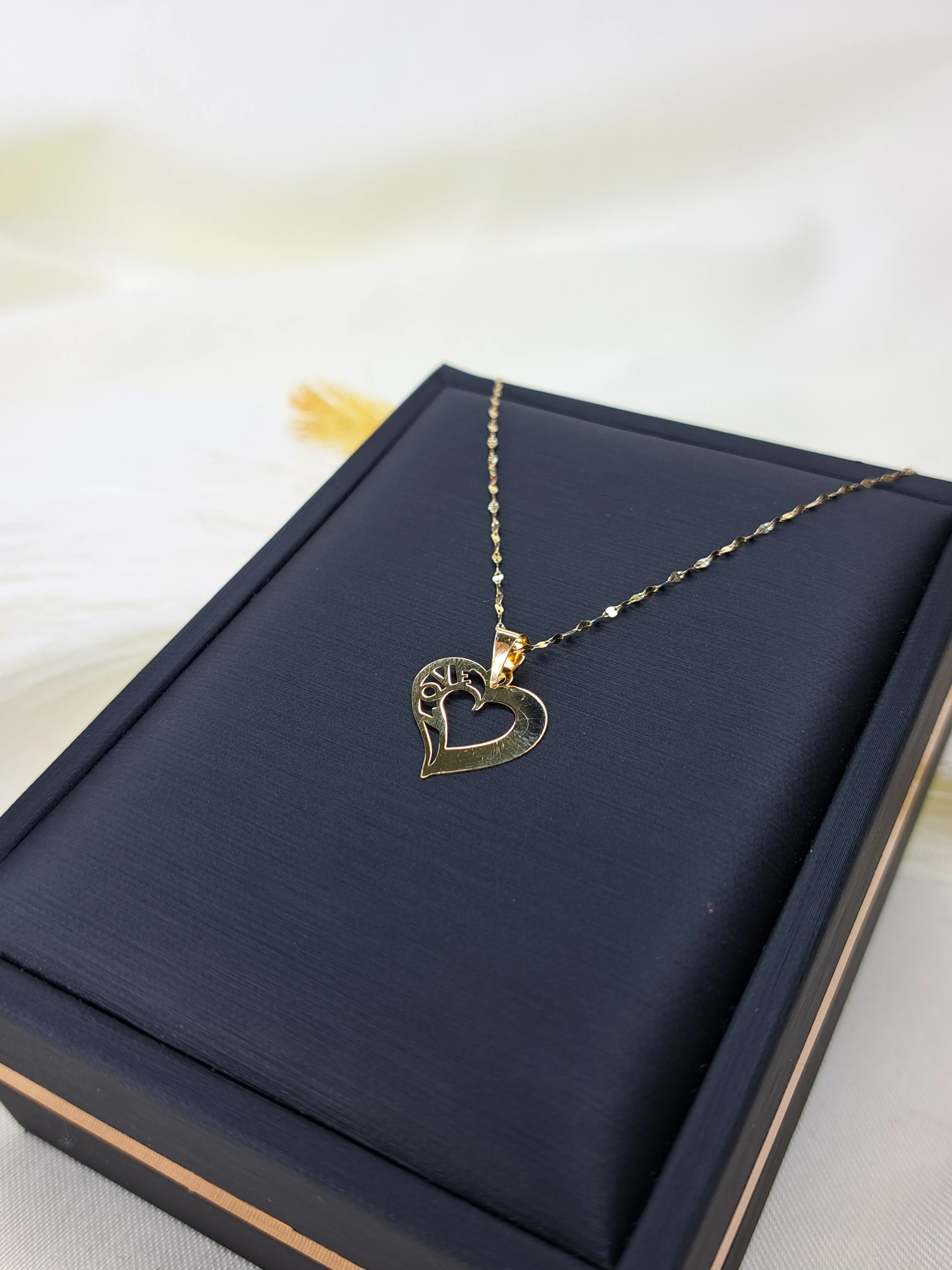 18K Pure Gold Heart w/ Love Design Necklace - Image 5