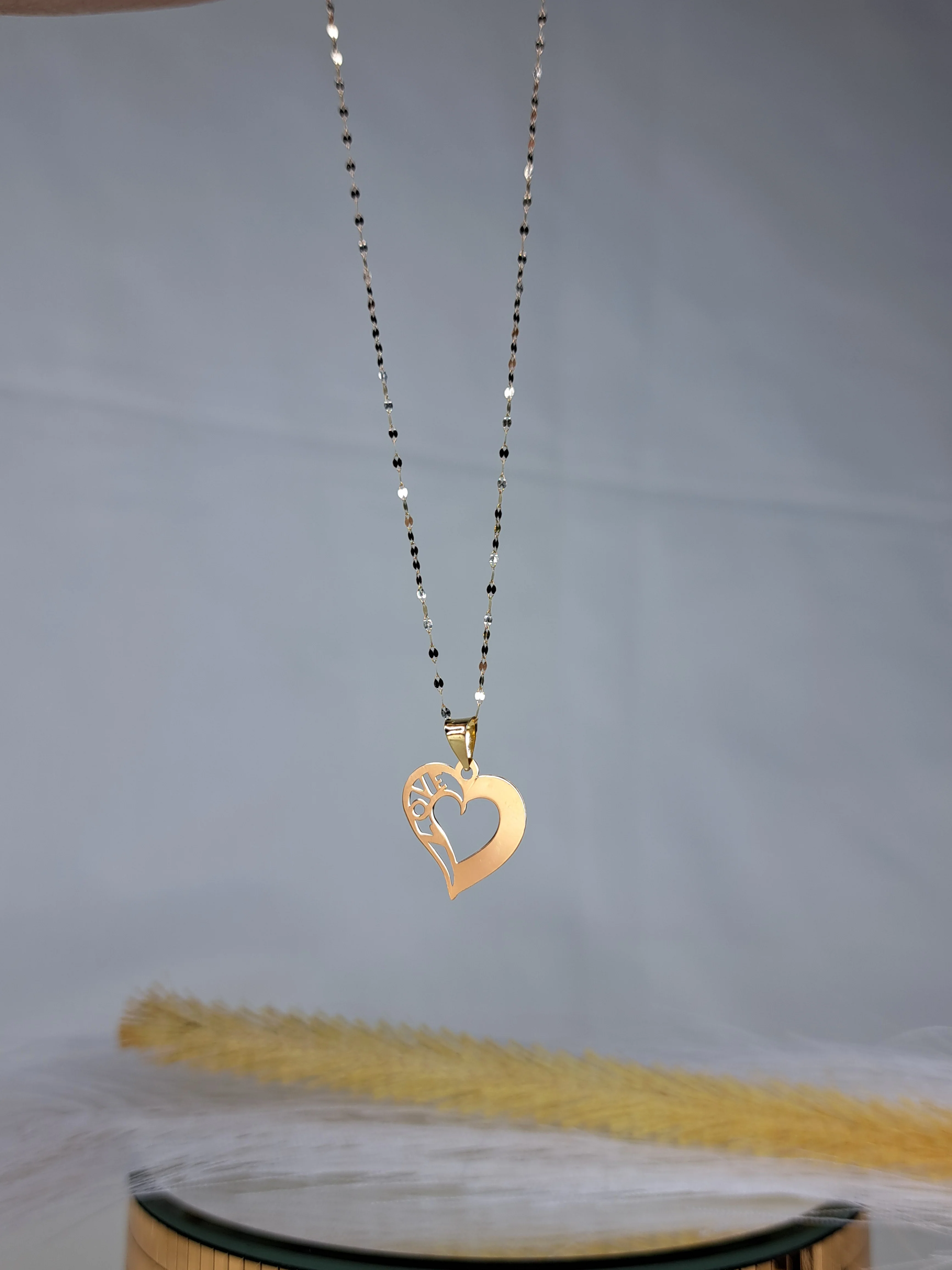 18K Pure Gold Heart w/ Love Design Necklace - Image 6