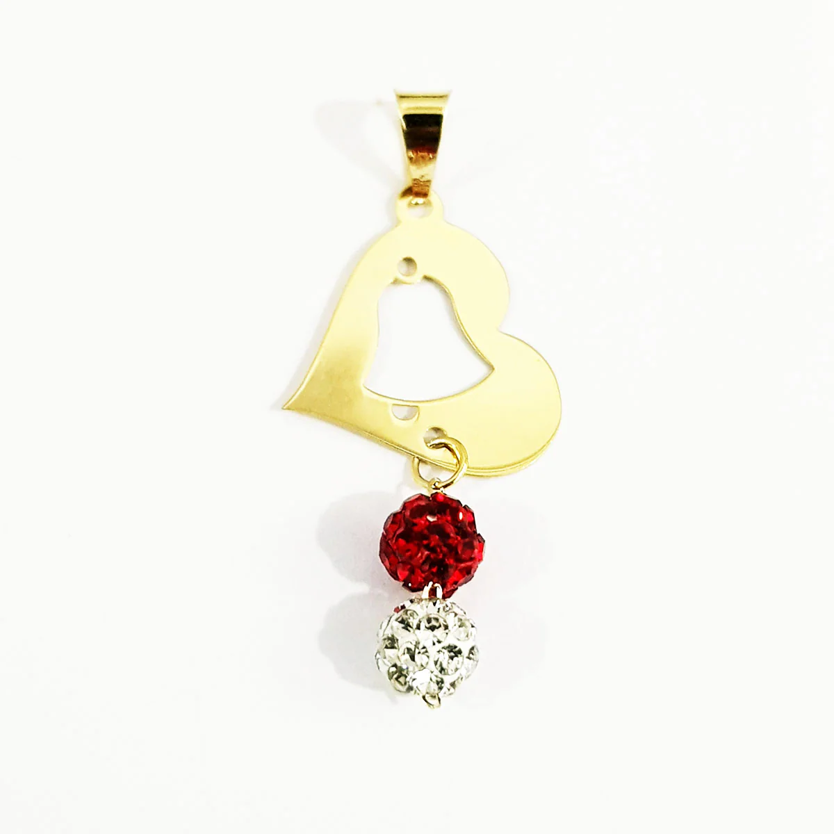 18K Pure Gold Heart w/ Swarski Design Necklace - Image 3
