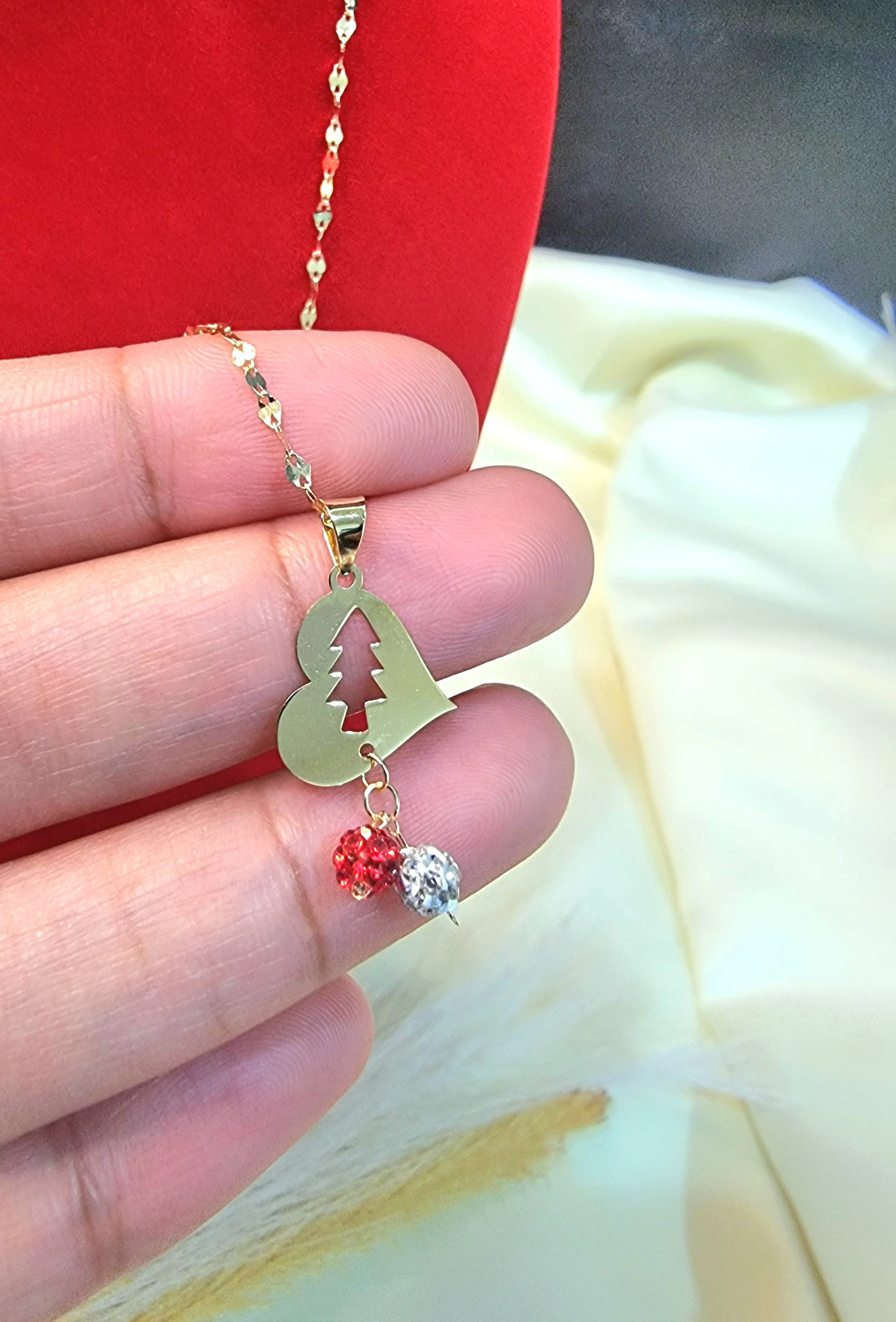 18K Pure Gold Heart With Swarski Design Necklace - Image 7