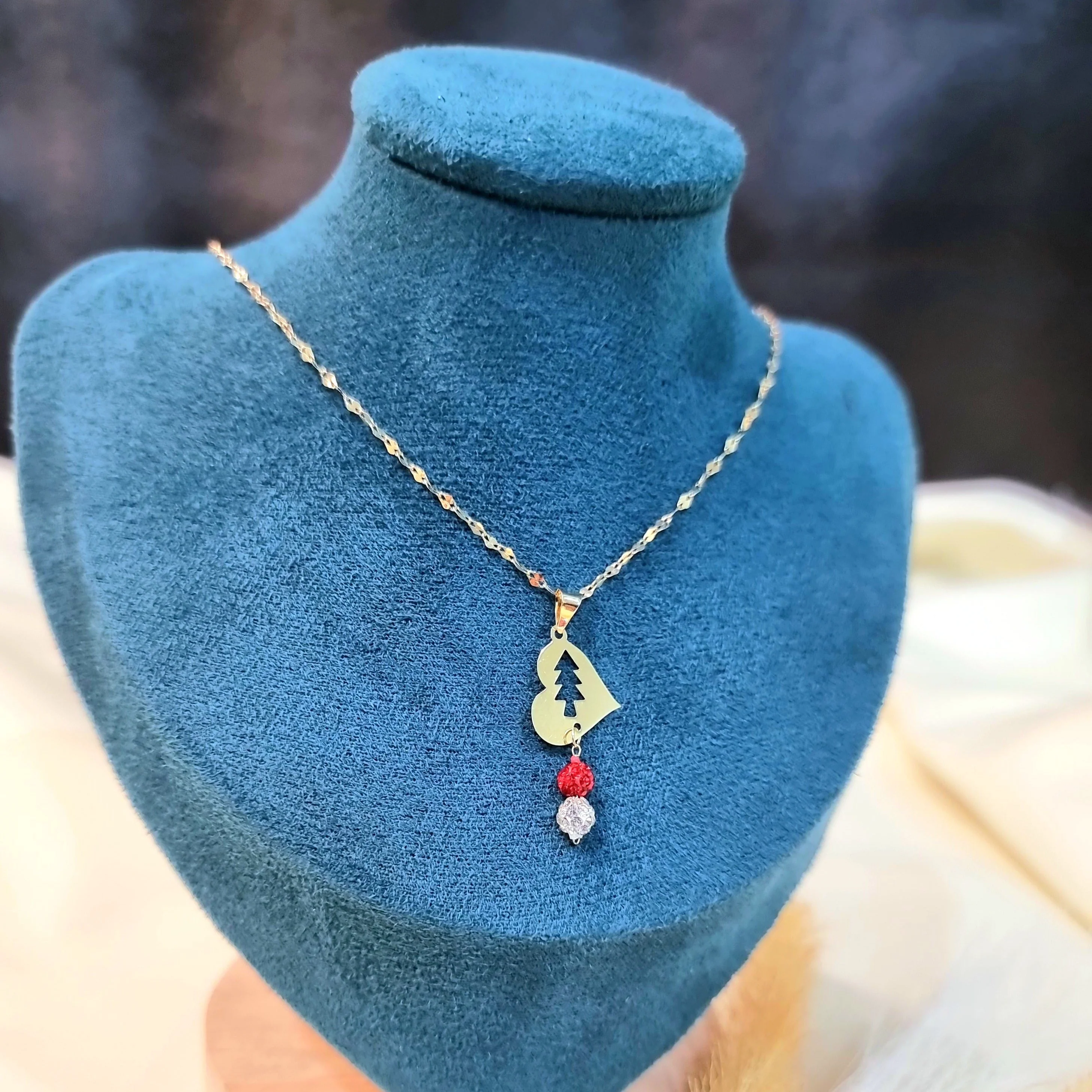 18K Pure Gold Heart w/ Swarski Design Necklace - Image 6