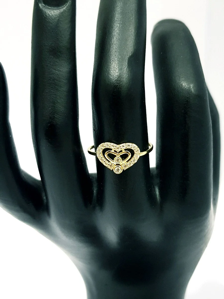 18K Pure Gold Heart w/ Zircon Stone Design Ring - Image 3