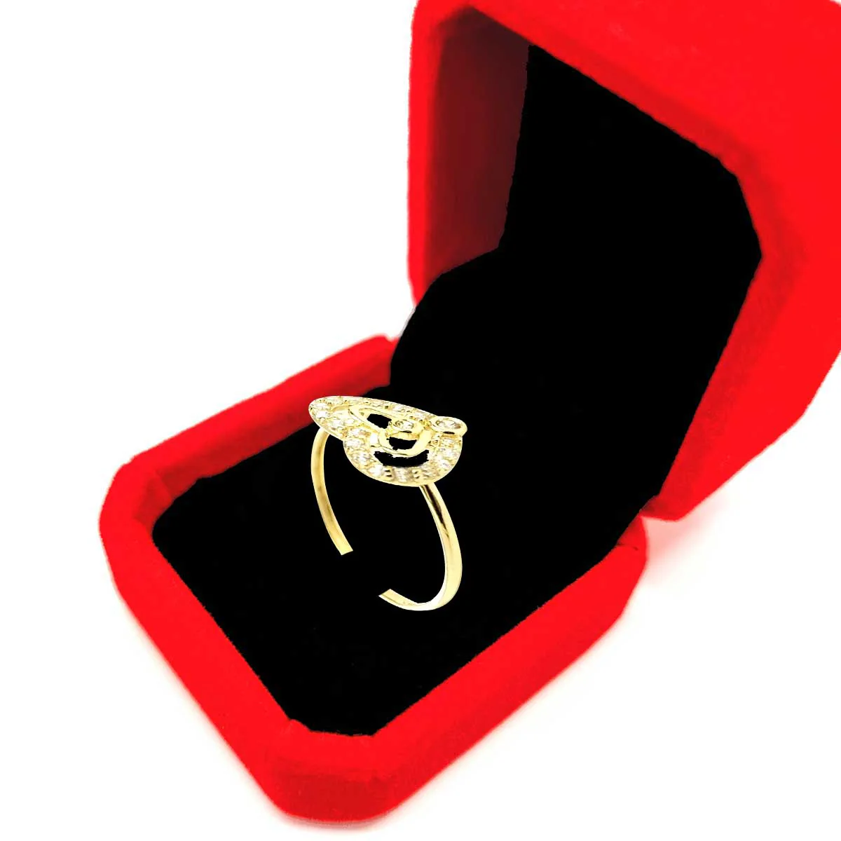 18K Pure Gold Heart w/ Zircon Stone Design Ring - Image 4