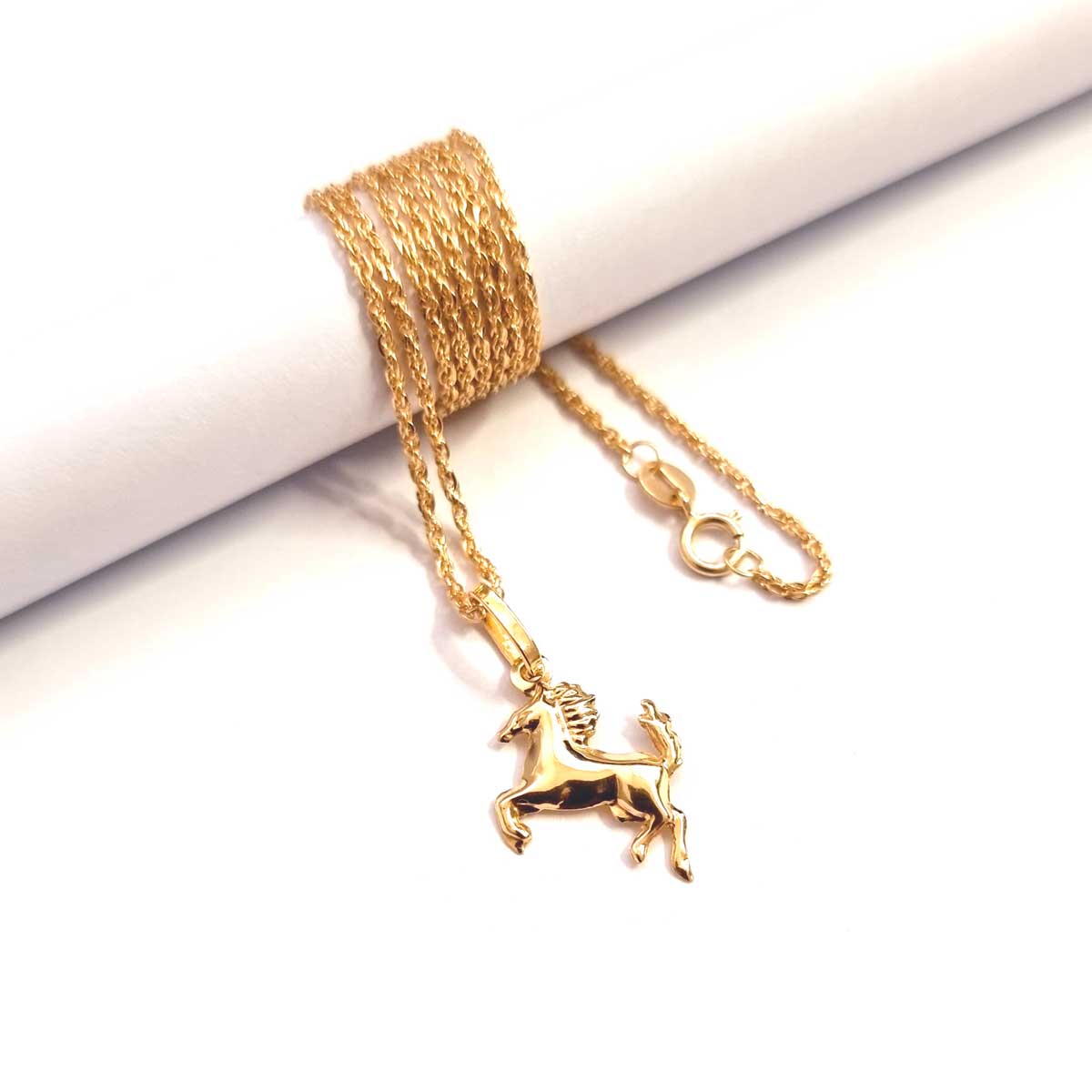 18K Pure Gold Horse Pendant Necklace - Image 4